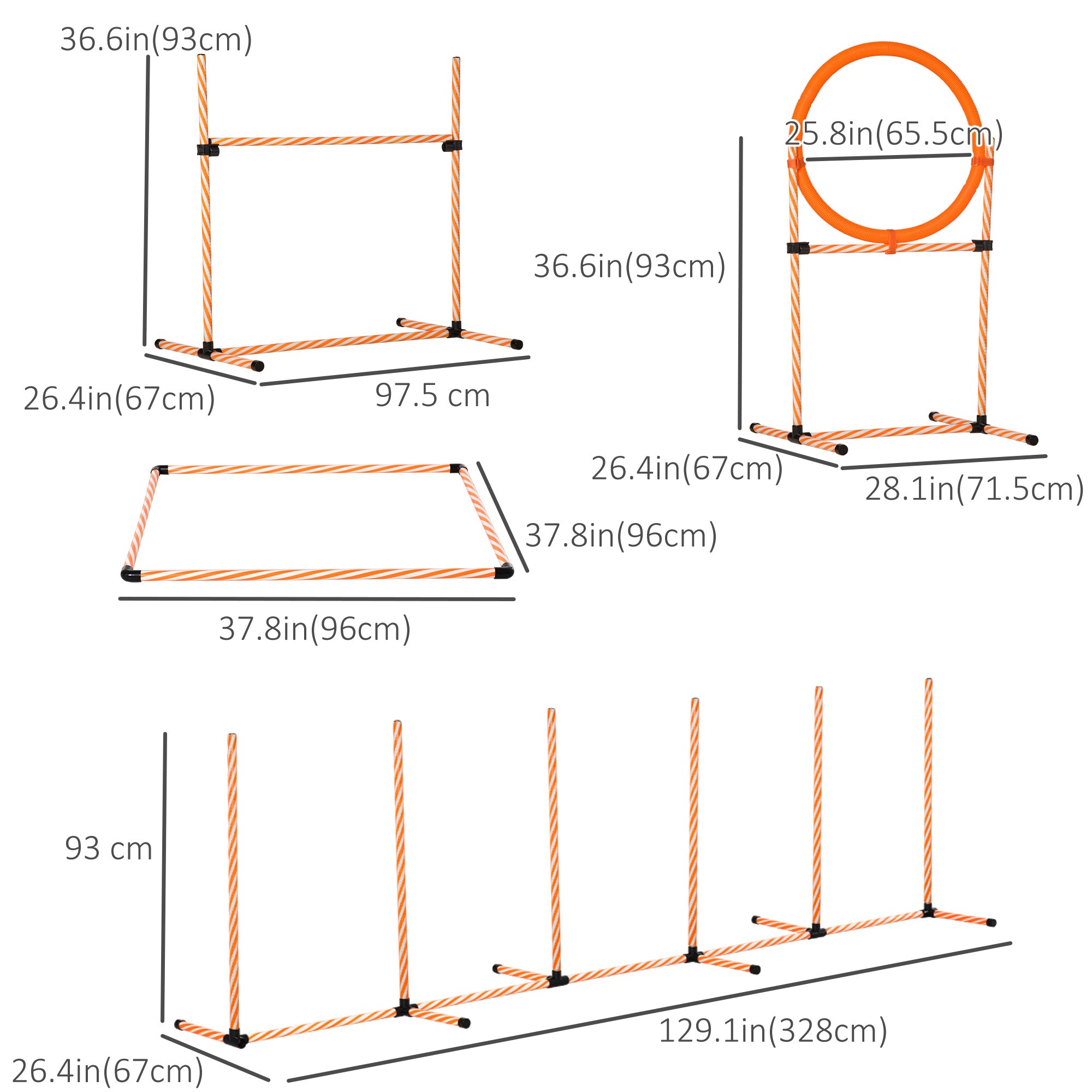4PC Portable Pet Agility Training Set Hurdle for Dog Obstacle Exercise with Adjustable Height Jump Ring High Jumper Weave Poles Square Pause Box Carry Bag Whistle Orange and White Dog Agility Training Equipment at Gallery Canada