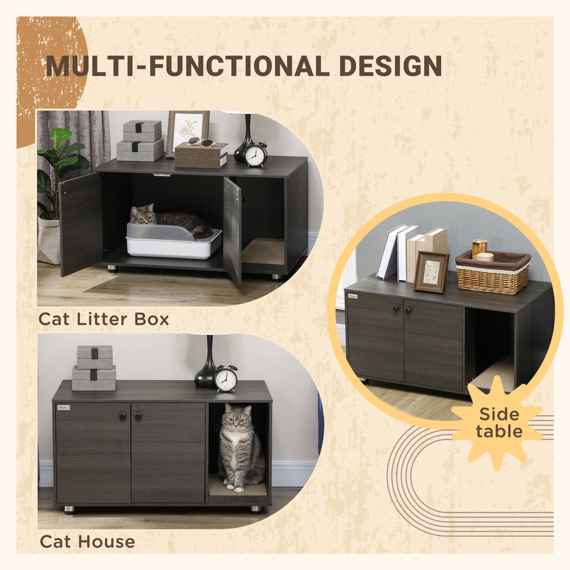 Industrial Cat Litter Box Enclosure with Scratching Pad and Double Doors, Black Cat Litter Box Enclosures   at Gallery Canada