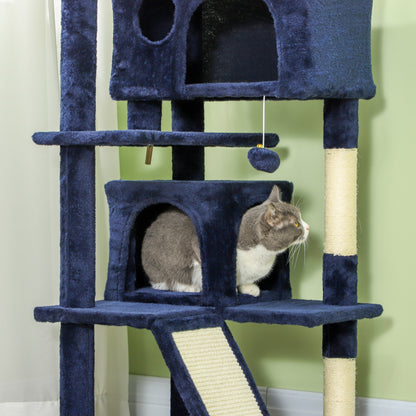 54" Cat Tree, Multi-Level Cat Tower with Scratching Posts, Cat Condos, Bed, Platforms, Ramp, Toy Ball, Dark Blue Cat Towers   at Gallery Canada