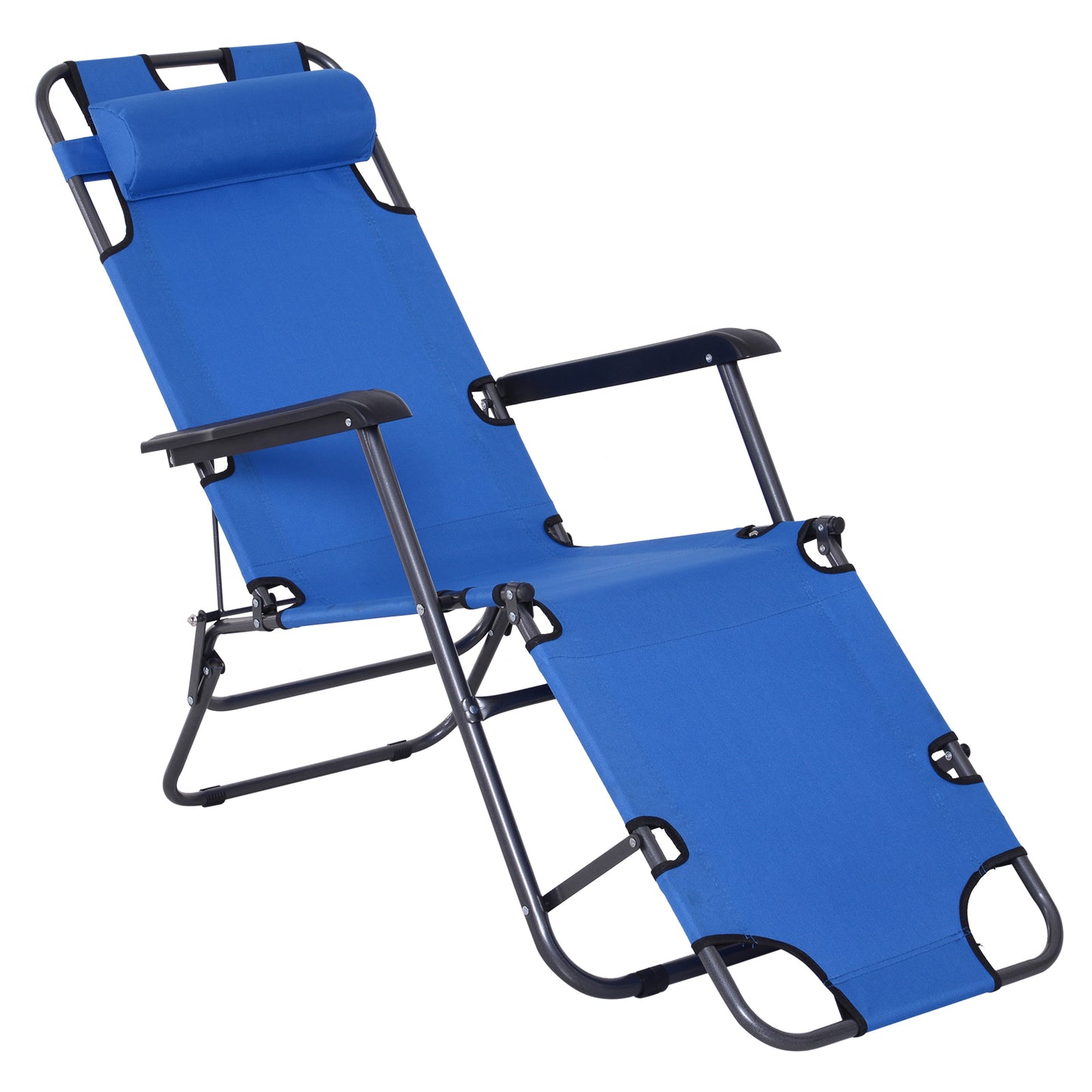 Folding Chaise Lounge Chair, Outdoor Portable 2-Level Adjustable Recliner Zero Gravity Chair with Headrest Pillow, Blue Lounger Chairs   at Gallery Canada