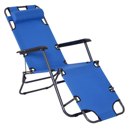 Folding Chaise Lounge Chair, Outdoor Portable 2-Level Adjustable Recliner Zero Gravity Chair with Headrest Pillow, Blue Lounger Chairs   at Gallery Canada