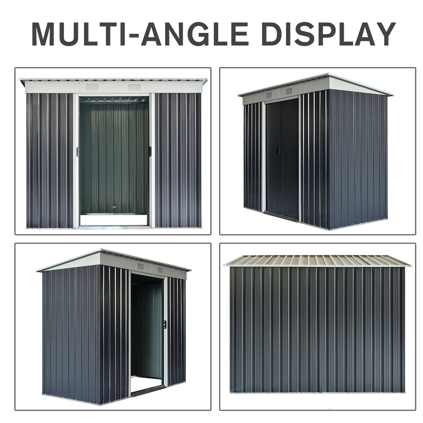 7' x 4' Outdoor Storage Shed, Metal Garden Tool Storage House Organizer with Lockable Sliding Doors and Vents for Backyard Patio Lawn, Charcoal Grey Sheds   at Gallery Canada