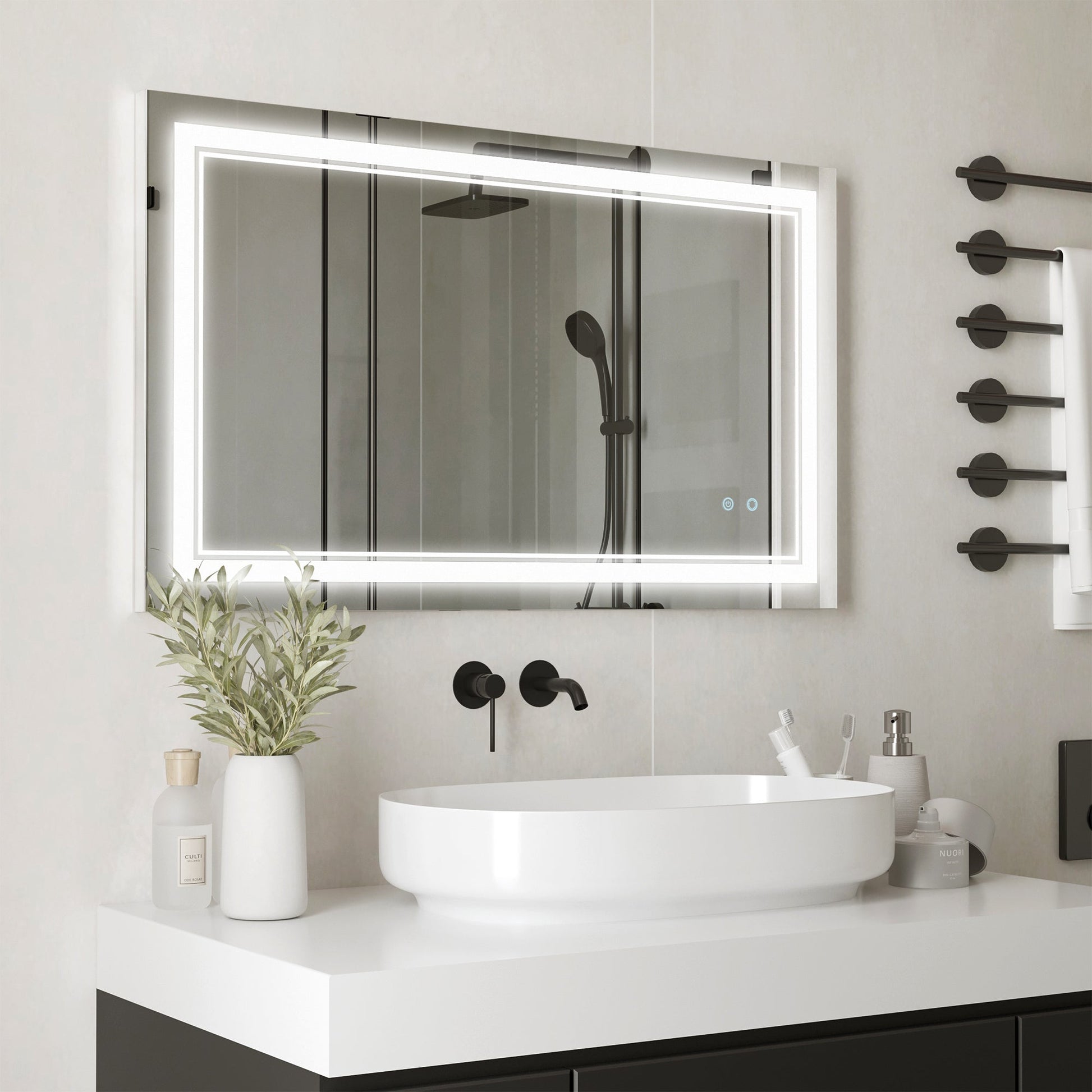 40" x 24" LED Bathroom Mirror, Dimmable Lighted Wall-Mounted Mirror, with 3 Colour, Smart Touch, Plug-in, Vertical or Horizontal Hanging Wall Mirrors   at Gallery Canada