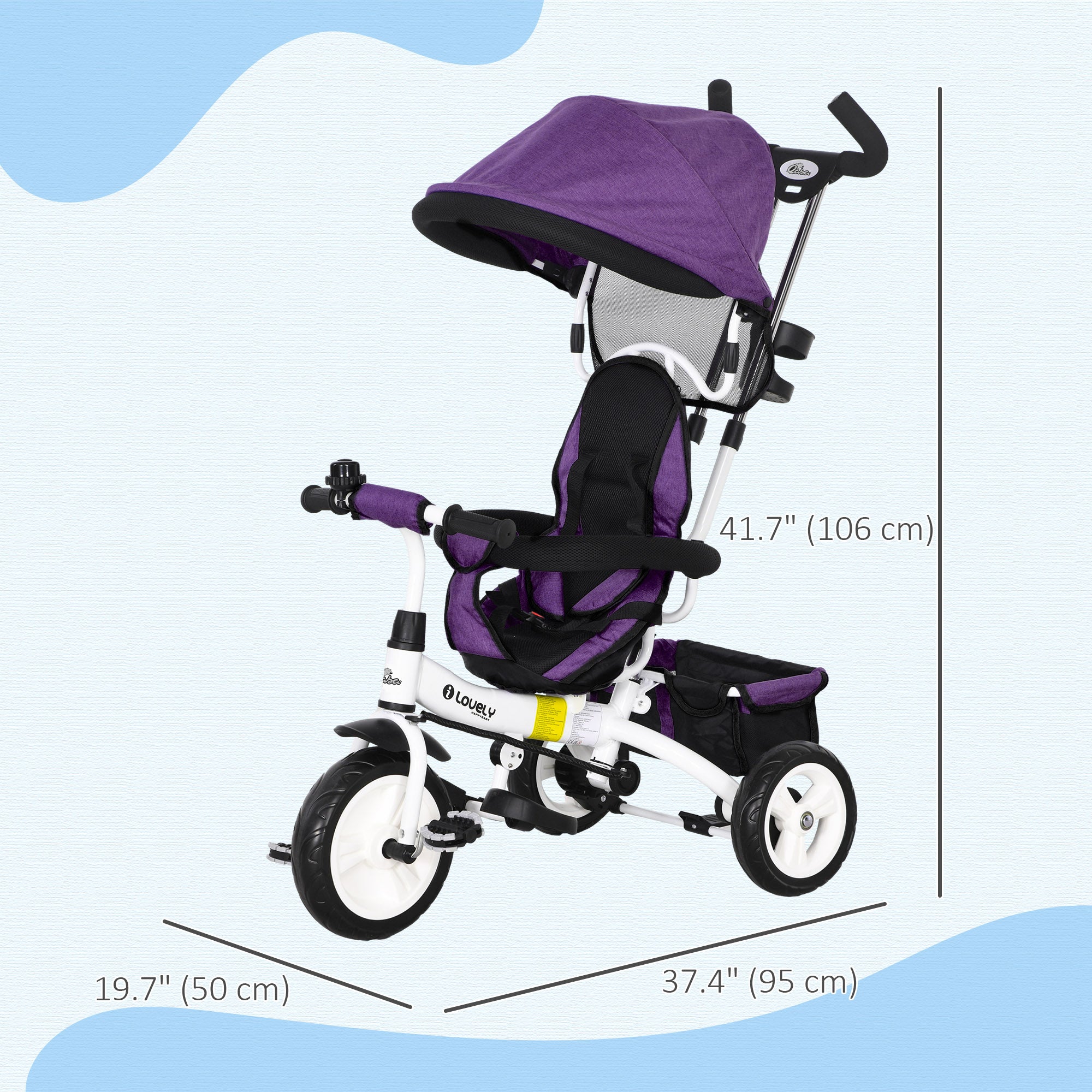 6 in 1 Toddler Tricycle Stroller with Basket, Canopy, 5-point Safety Harness, for 12-60 Months, Purple Tricycles for Kids at Gallery Canada