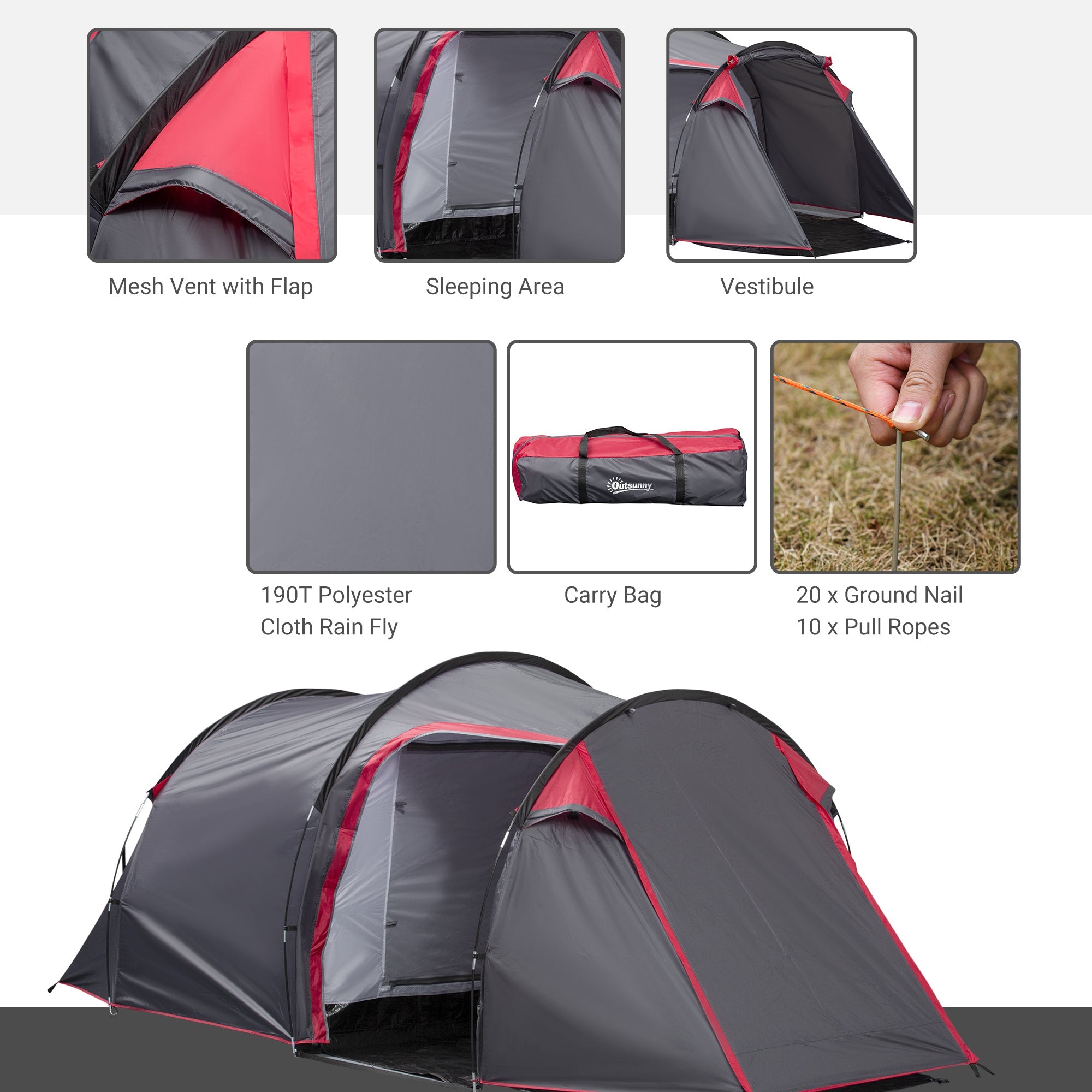 Pop Up Camping Tent for 2-3 Person Tent with Screen Room Zippered Doors Carry Bag for Fishing Hiking Dark Grey Camping Tents   at Gallery Canada