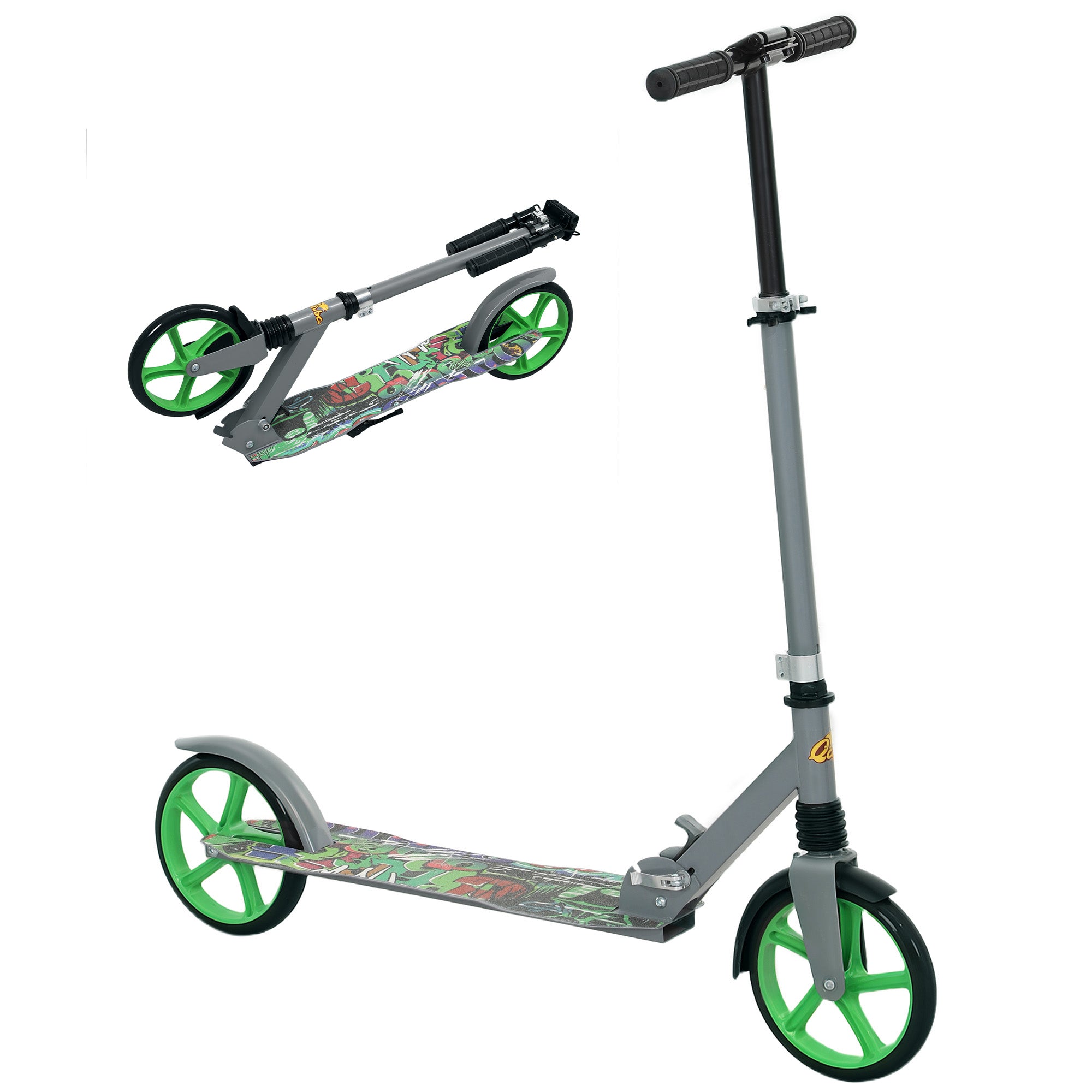 Kick Scooter for Kids Ages 6-12 with Adjustable Height, Rear-Fender Brake, 200mm Big Wheel, Foldable Design, Green Scooters at Gallery Canada