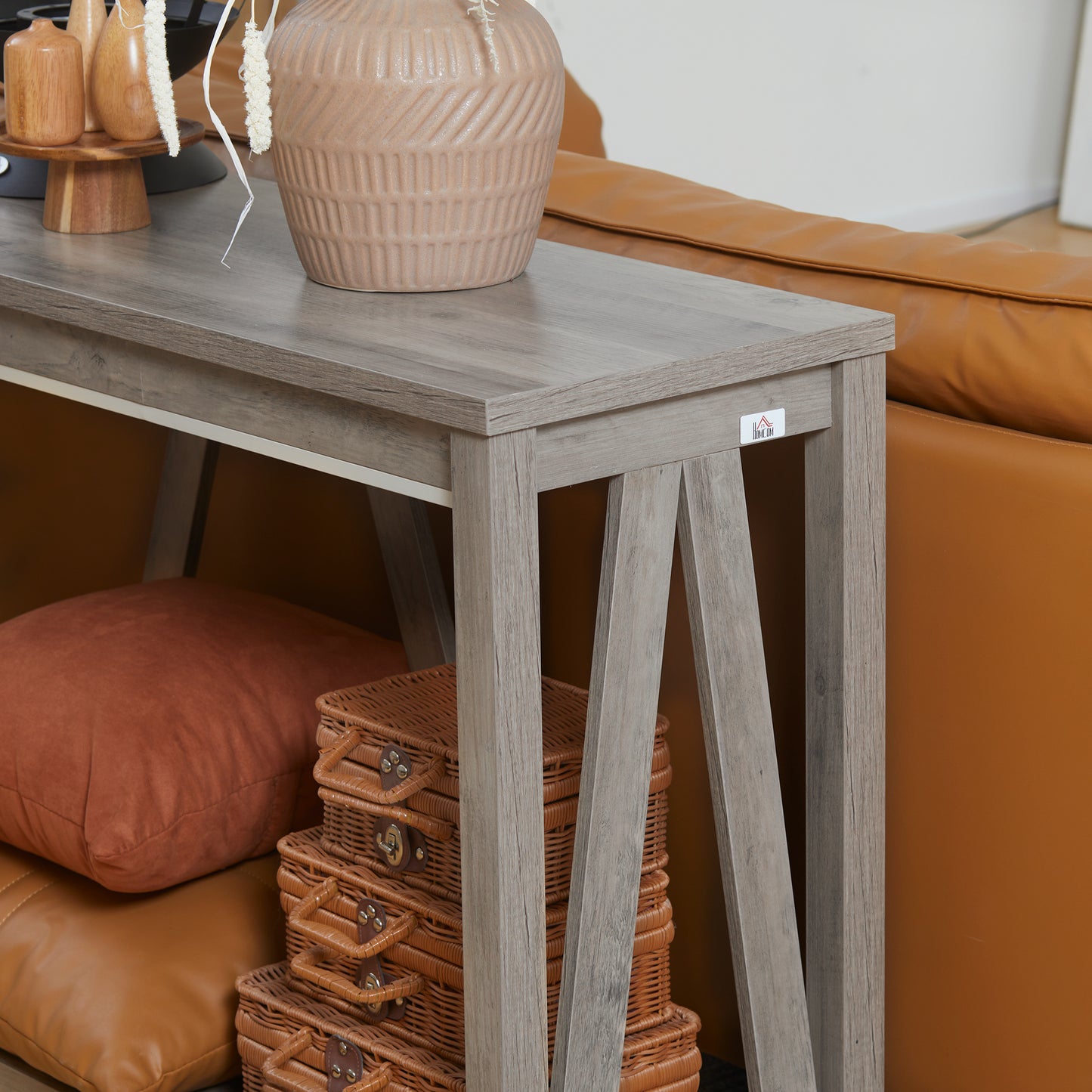 Farmhouse Entryway Table, Rustic Console Table with Storage Shelf for Living Room and Hallway, Distressed Grey Console Tables   at Gallery Canada