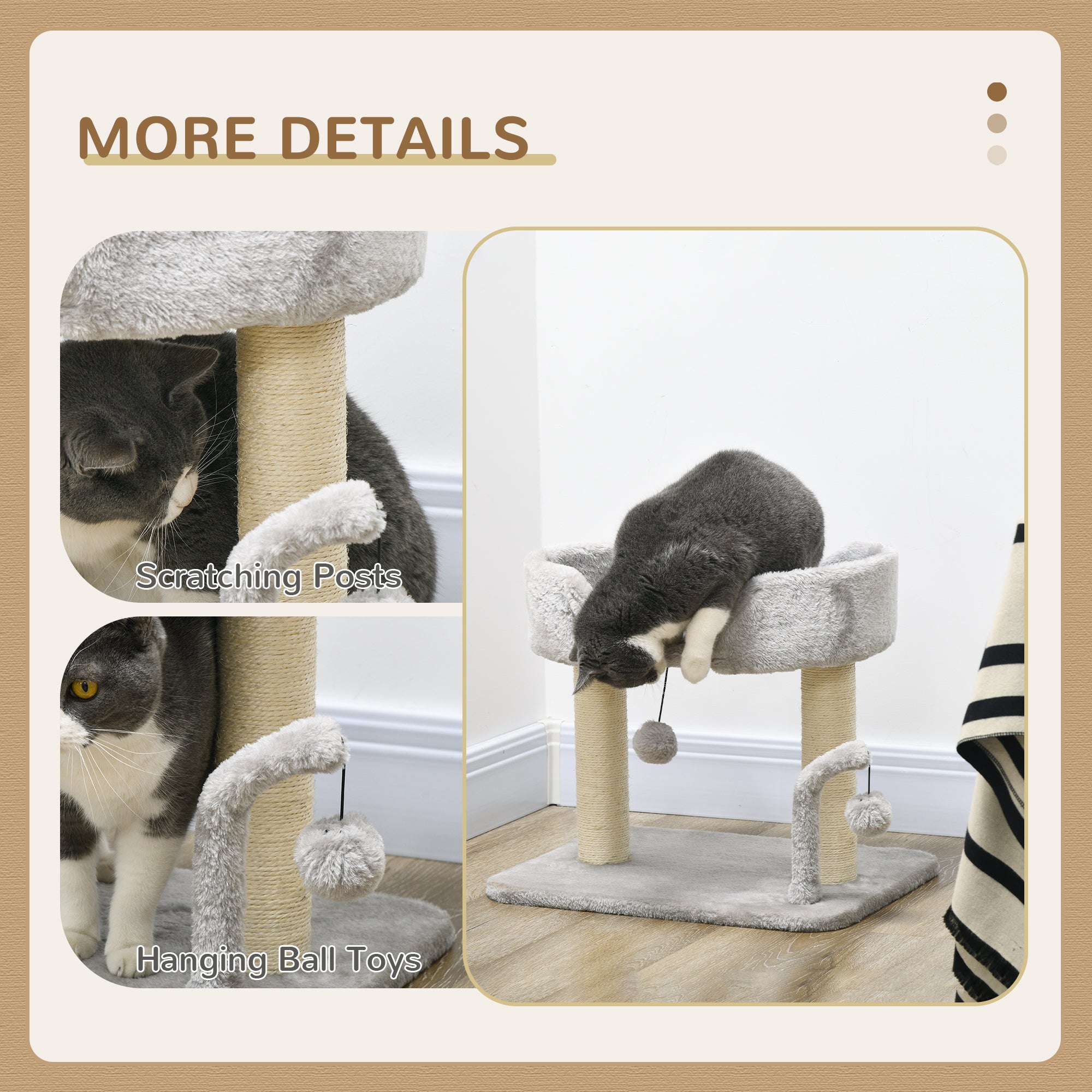 Cat Tower Condo for Indoor Cats, Small Cat Tree with Sisal Scratching Posts, Top Perch, Dangling Balls, Light Grey Cat Trees at Gallery Canada