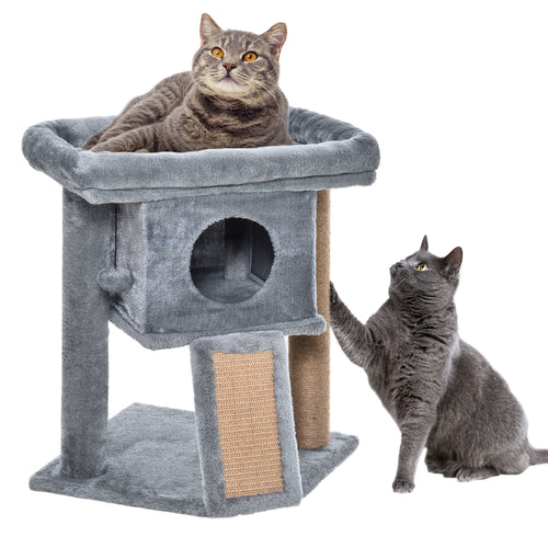 Cat Tree, Small Cat Tower with Perch, Scratching Post, Cat Condo, Toy Ball for Kitty, Indoor Use, Grey