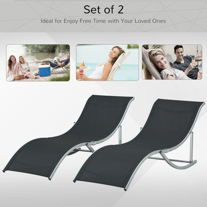 Pool Chaise Lounge Chairs Set of 2, S-shaped Foldable Outdoor Chaise Lounge Chair Reclining for Patio Beach Garden With 264lbs Weight Capacity, Black Lounger Chairs   at Gallery Canada