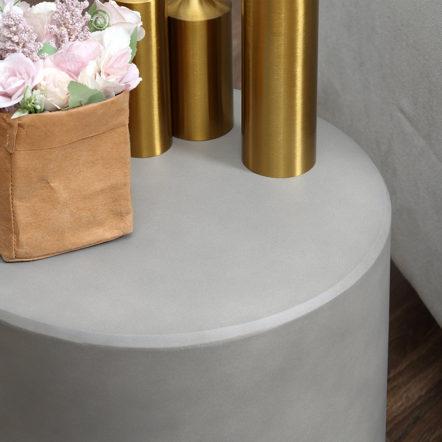 Concrete Finish Side Table, 17" Round End Table for Indoor and Outdoor, Light Grey Side Tables   at Gallery Canada