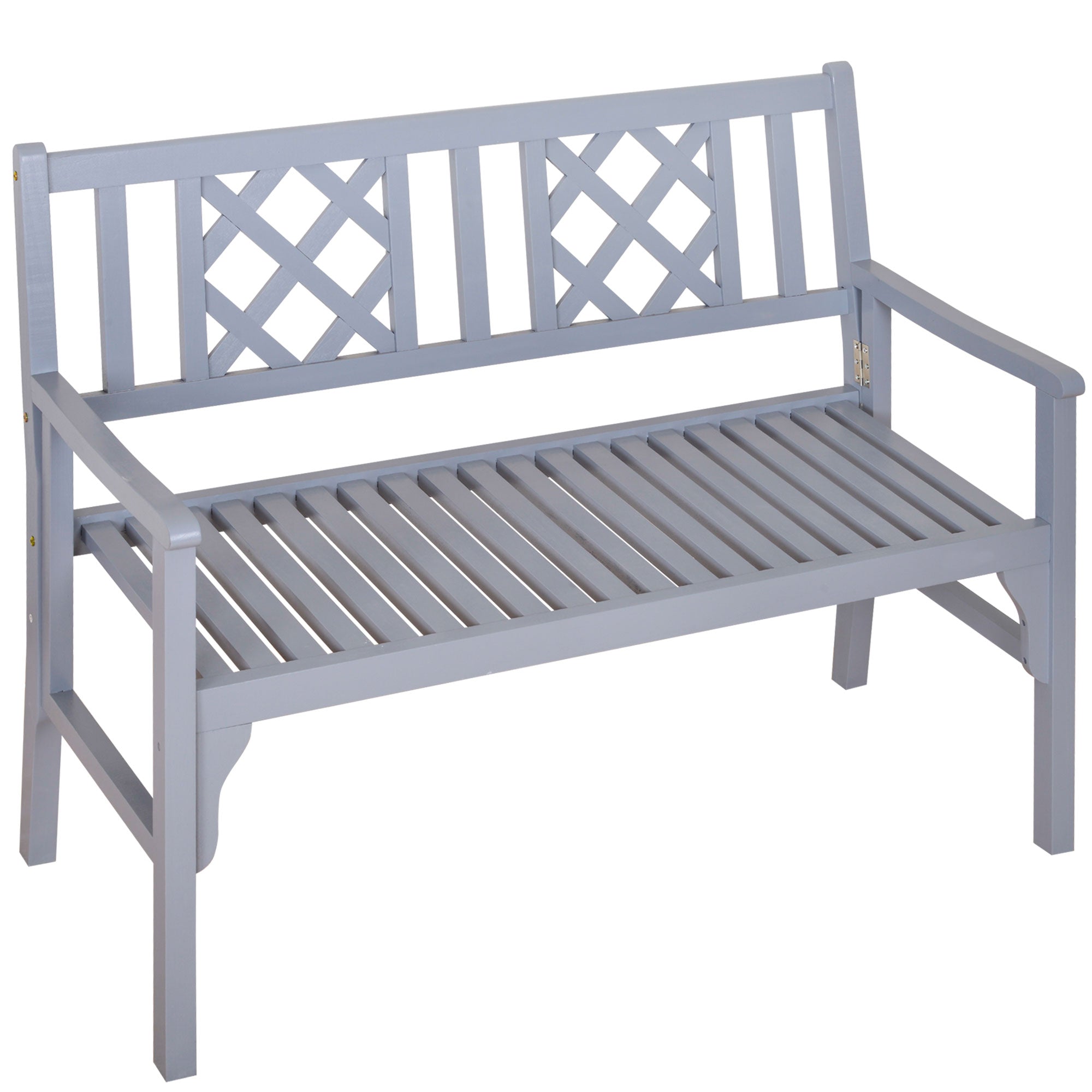 Foldable Garden Bench, 2-Seater Patio Wooden Bench, Loveseat Chair with Backrest and Armrest for Patio, Porch or Balcony, Grey Outdoor Benches at Gallery Canada