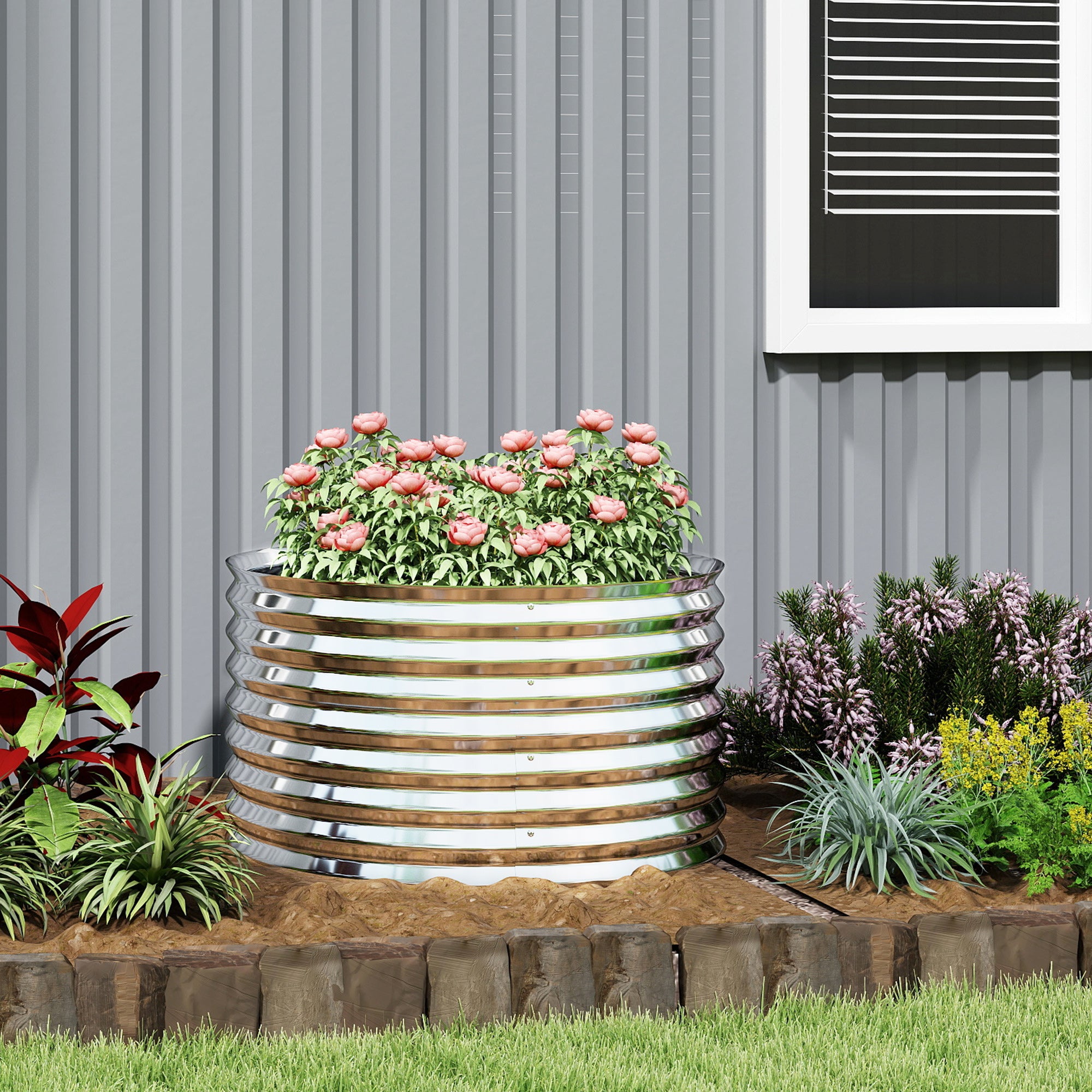 5 x 2.5 x 2ft Galvanized Raised Garden Bed, Easy DIY Oval Planter Box with Safety Edging and Gloves, Silver Raised Garden Beds at Gallery Canada