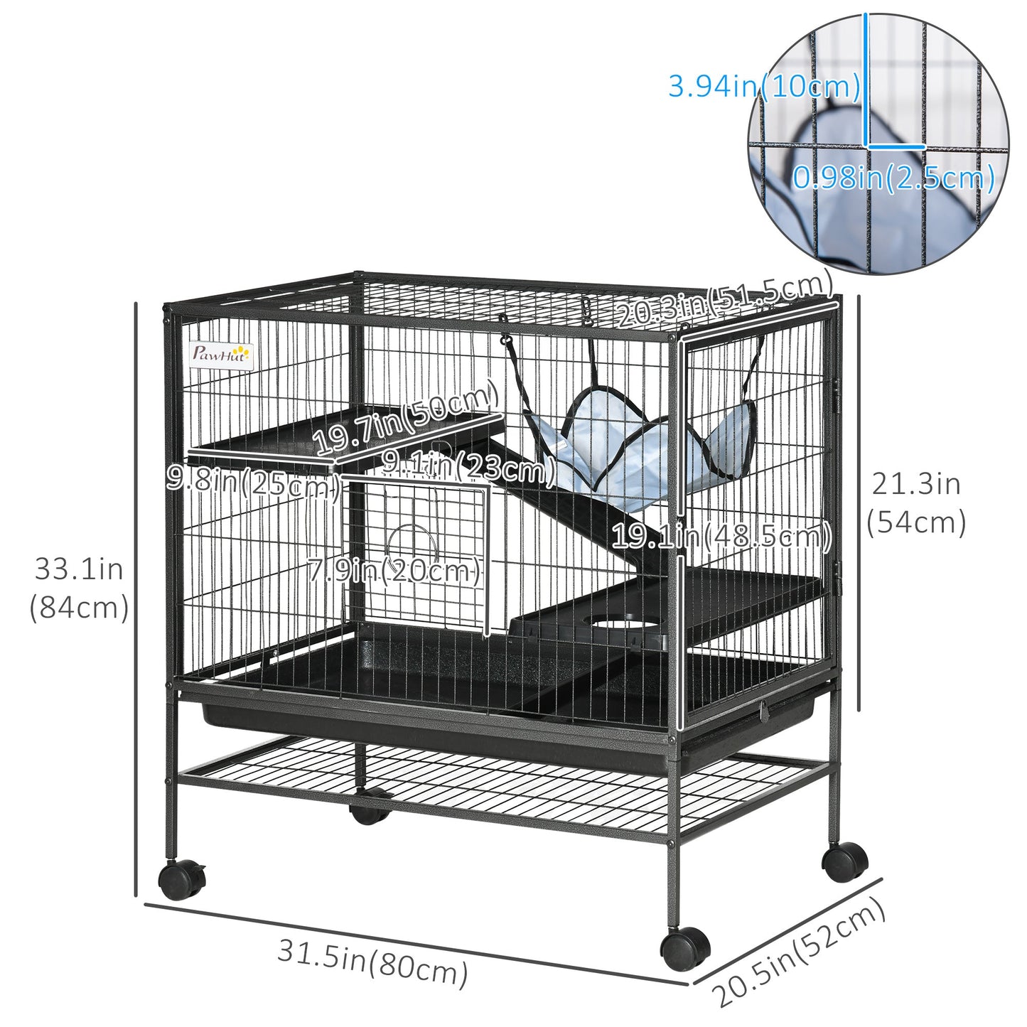 Small Animal Cage with Hammock, 3-Tier Ferret Cage Removable Tray - Gallery Canada