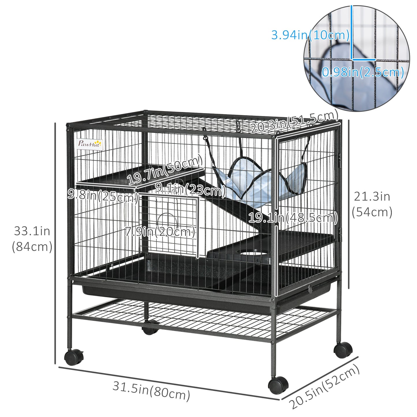 Small Animal Cage with Hammock, 3-Tier Ferret Cage Removable Tray Houses & Habitats   at Gallery Canada