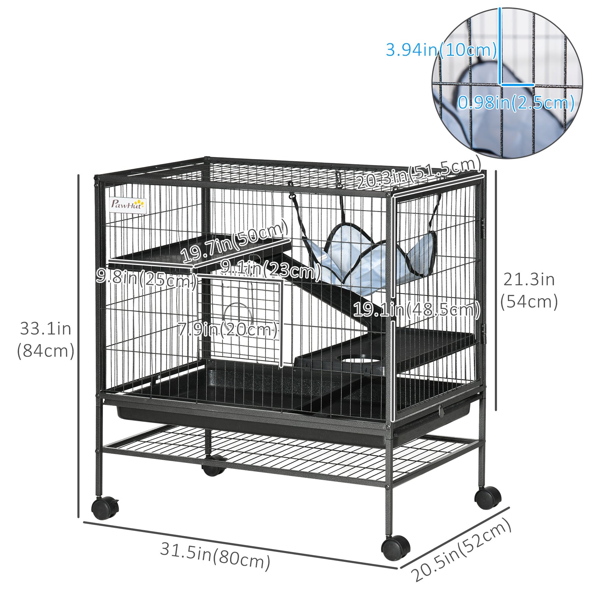 Small Animal Cage with Hammock, 3-Tier Ferret Cage Removable Tray - Gallery Canada