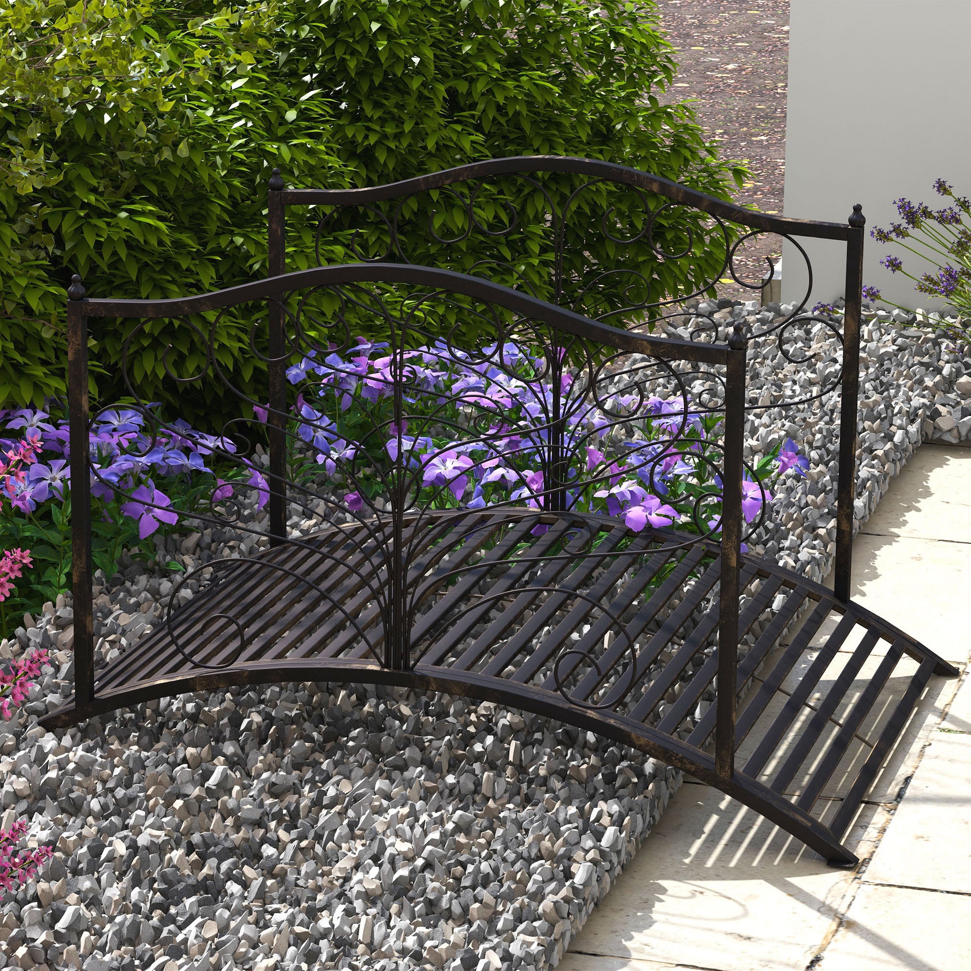 4FT Metal Garden Bridge Decorative Arc Bridge with Guardrails Black Bronze Garden Bridges at Gallery Canada