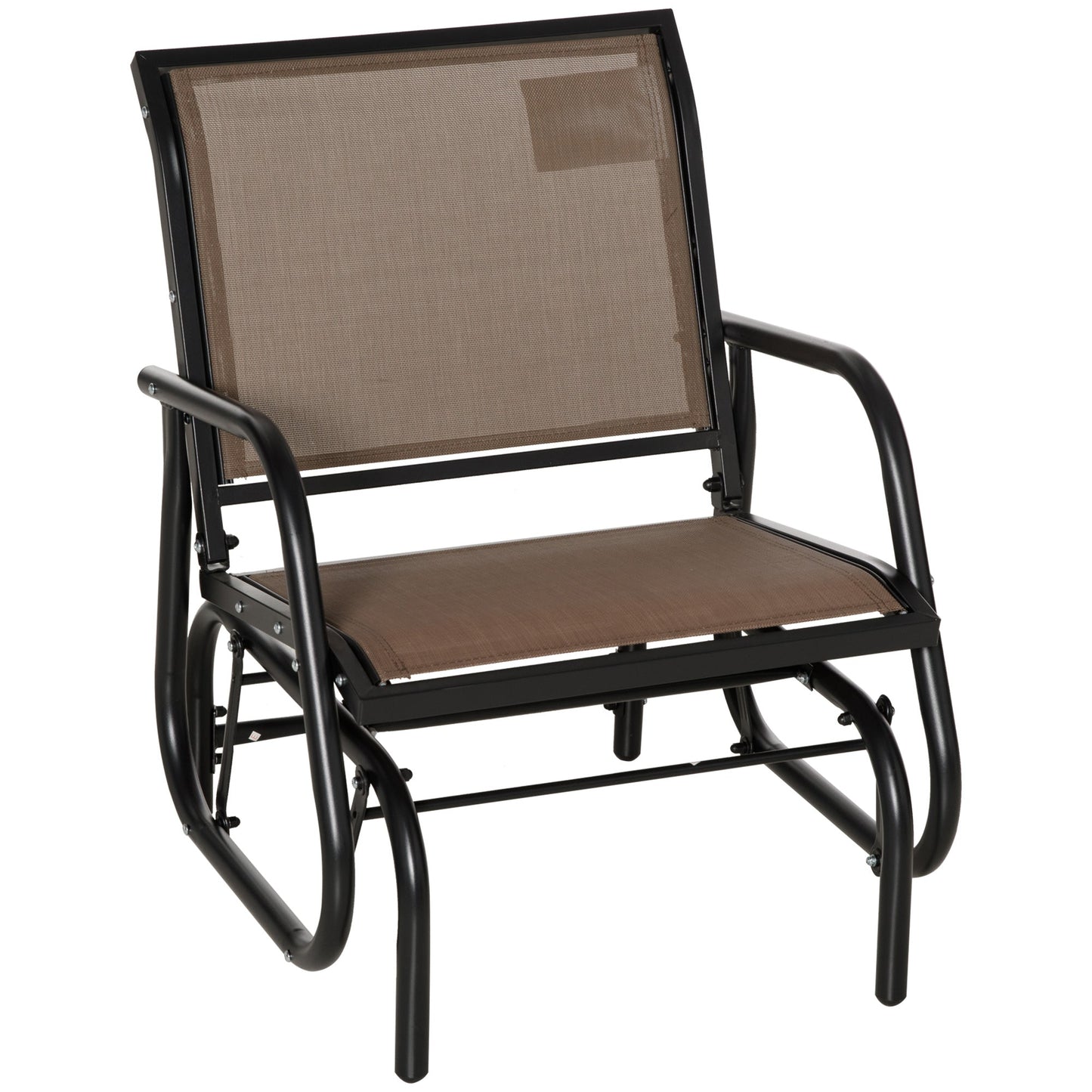 Breathable Mesh Patio Glider Swing Chair with Metal Frame and Curved Armrests, Brown Outdoor Gliders Brown  at Gallery Canada