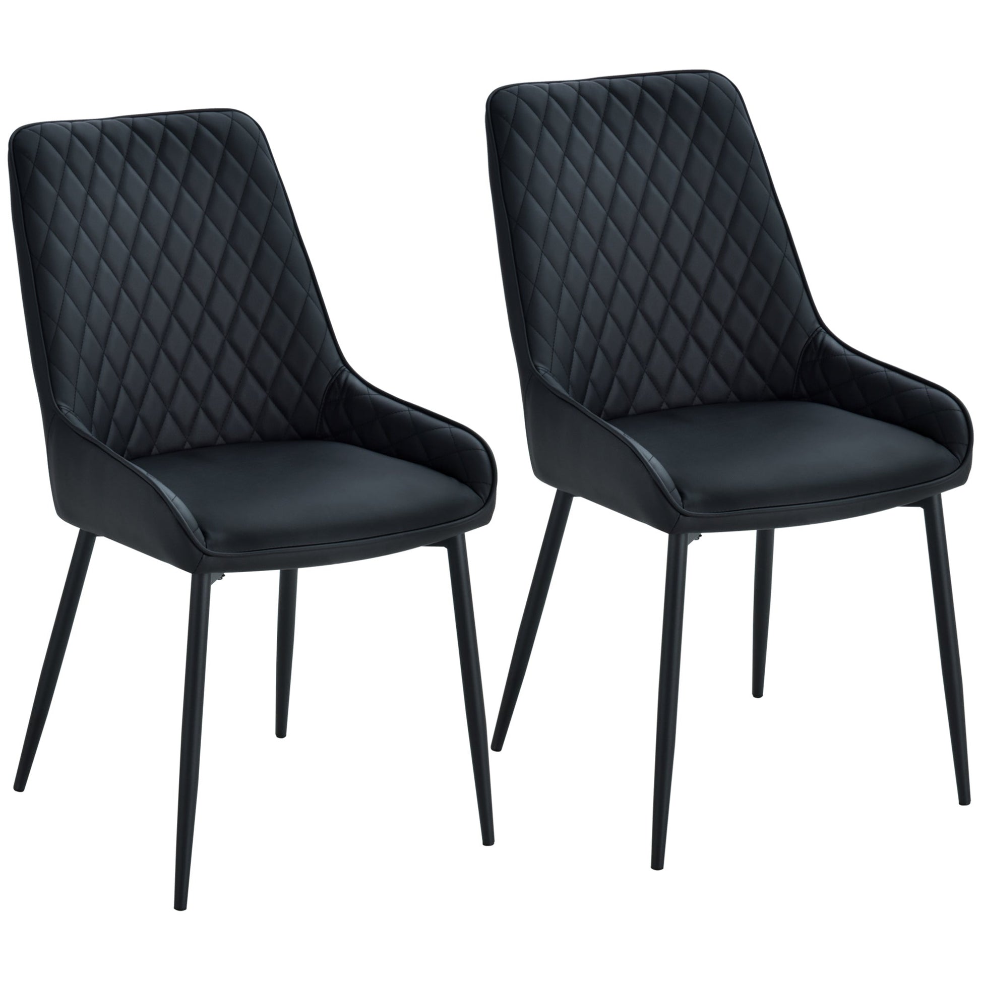 Dining Chairs Set of 2, Modern PU Leather Upholstered Kitchen Chairs with Diamond Tufted Backs and Steel Legs for Living Room, Black Bar Stools Black  at Gallery Canada