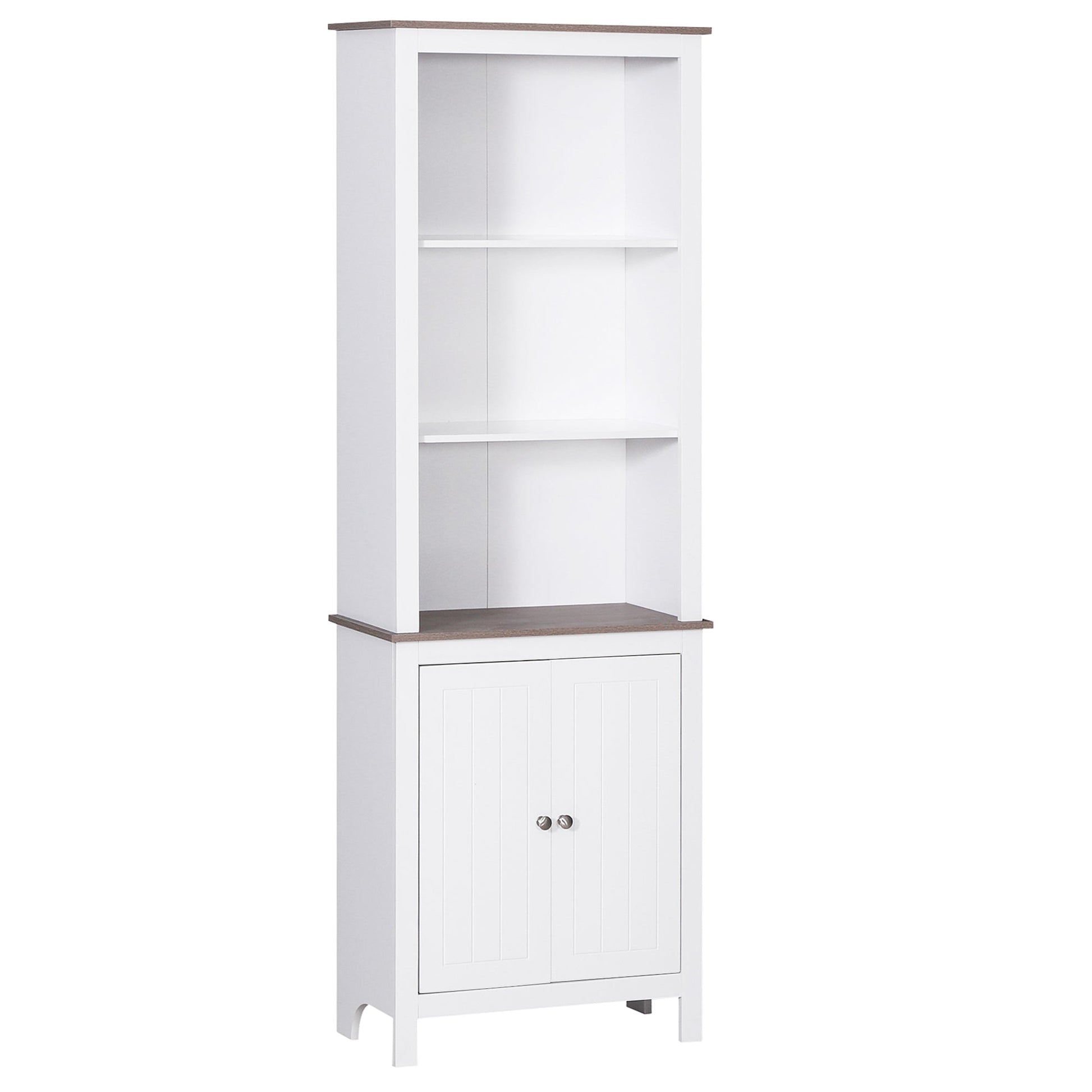 69"Tall Bathroom Storage Cabinet, Bathroom Floor Cabinet with 3 Open Shelves and Double Door Cupboard, White White Bookshelves White  at Gallery Canada