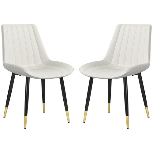 Dining Chairs Set of 2, Modern Kitchen Chair with PU Leather Upholstery and Steel Legs for Living Room, Bedroom, Cream