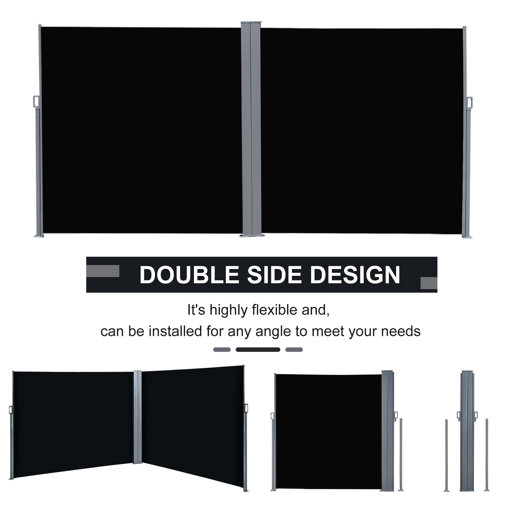 Patio Retractable Double Side Awning, Folding Privacy French Screen Fence, Privacy Wall Corner Divider, Garden Outdoor Sun Shade Wind Screen, Indoor Room Divider, Black Side Awnings at Gallery Canada