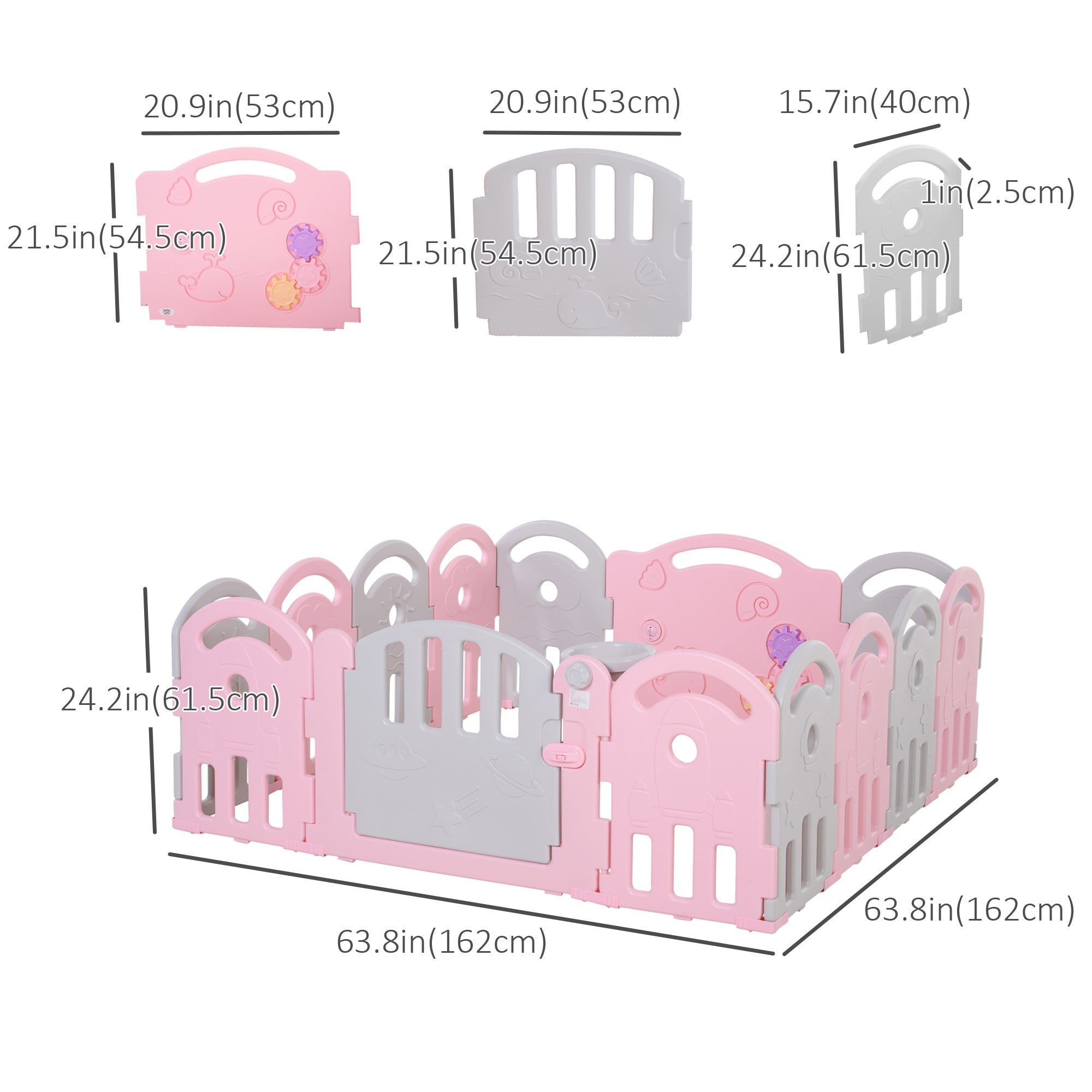 Baby Enclosure, 14 Panels Baby Playpen Baby Play Yard, Indoor &; Outdoor Kids Activity Center, Pink Baby Enclosures   at Gallery Canada