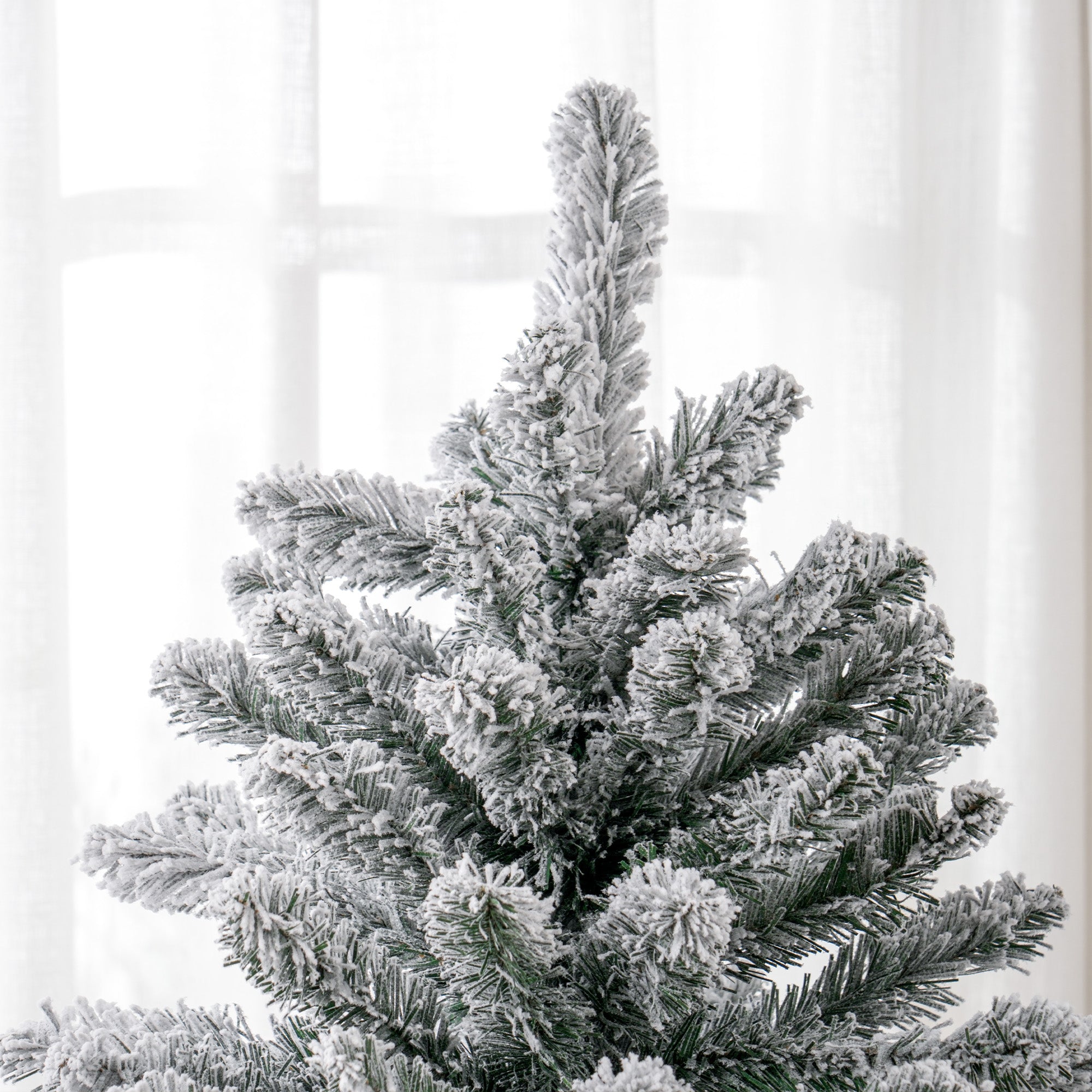 7 Foot Artificial Flocked Christmas Tree with Snow, Metal Stand, Hinged Xmas Tree for Home Office Holiday Flocked Christmas Trees   at Gallery Canada