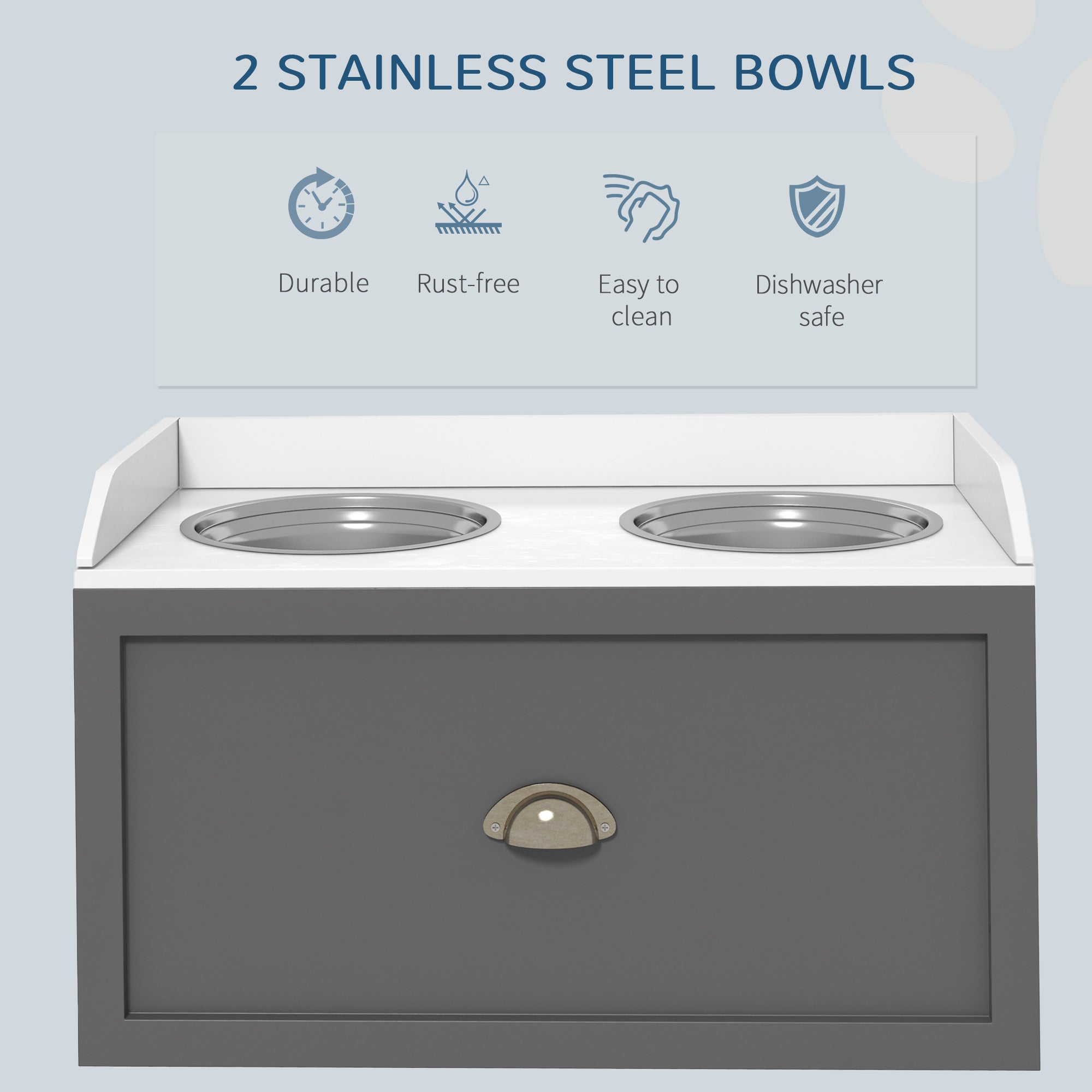 Large Elevated Dog Bowls with Storage Drawer, Raised Pet Feeding Station with 2 Stainless Steel Bowls, Grey Dog Bowls at Gallery Canada