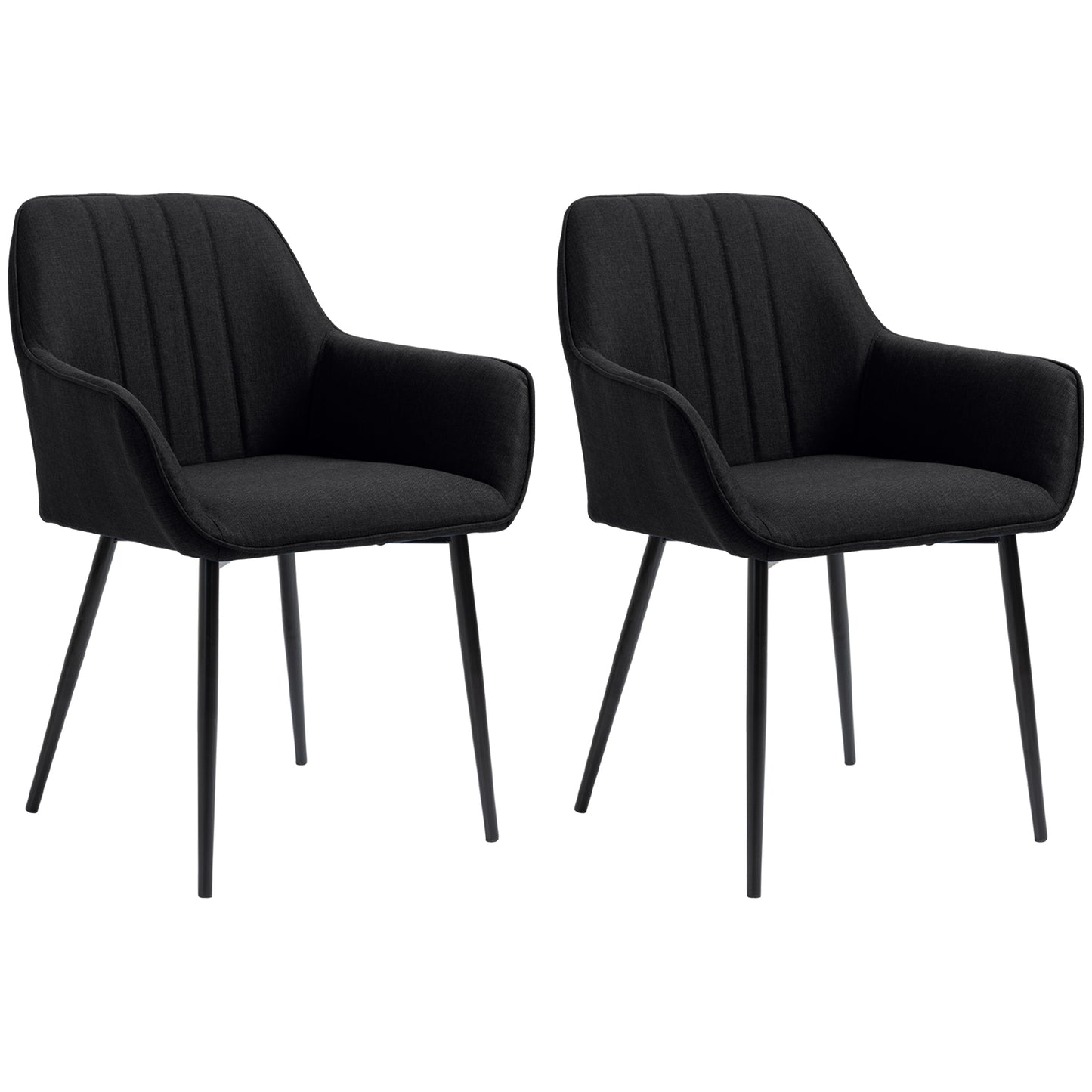 Dining Chairs Set of 2, Upholstered Linen Fabric Accent Chairs with Metal Legs, Black Dining Chairs   at Gallery Canada