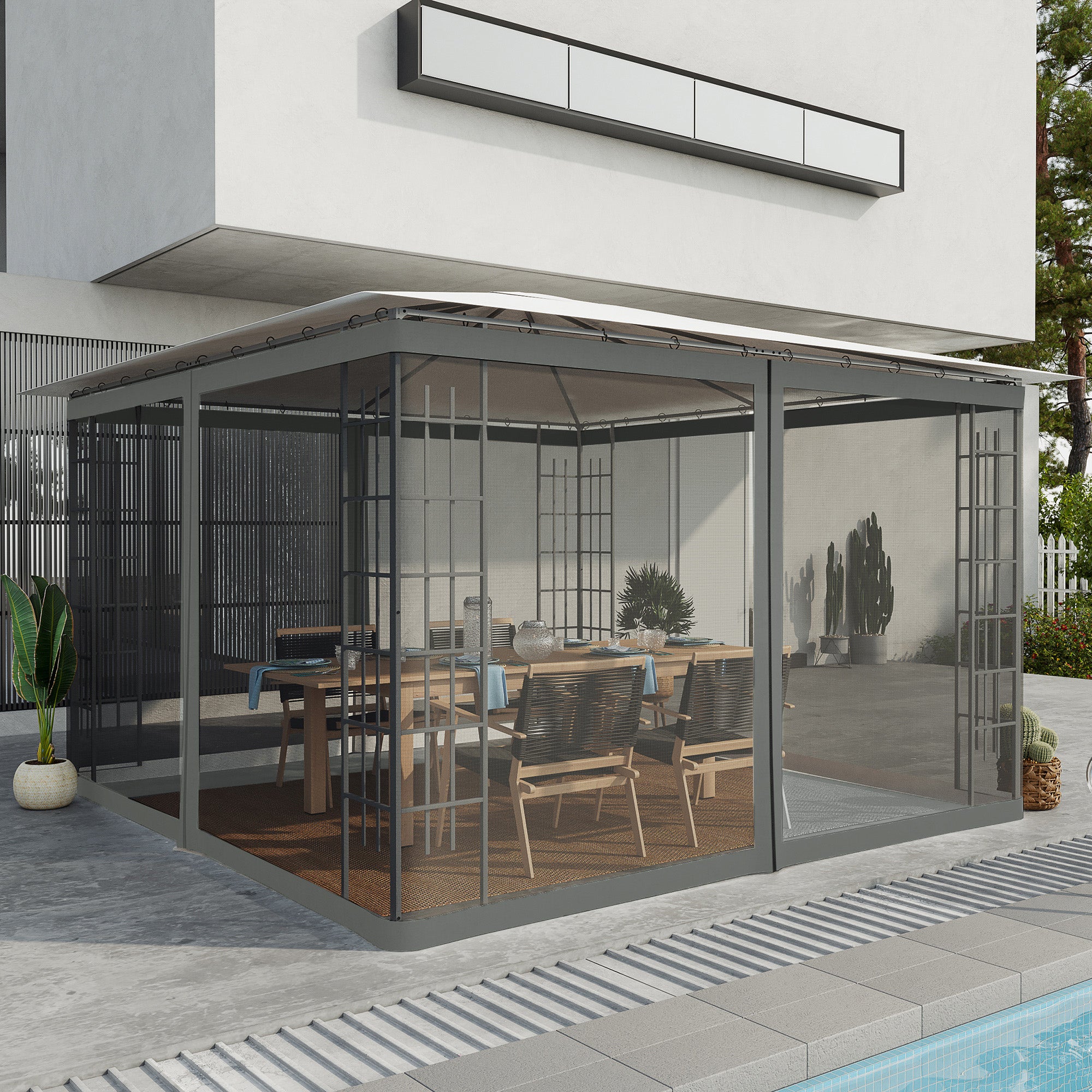 Replacement Mosquito Netting for Gazebo 10' x 12' Black Screen Walls for Canopy with Zippers, Dark Grey Gazebos at Gallery Canada