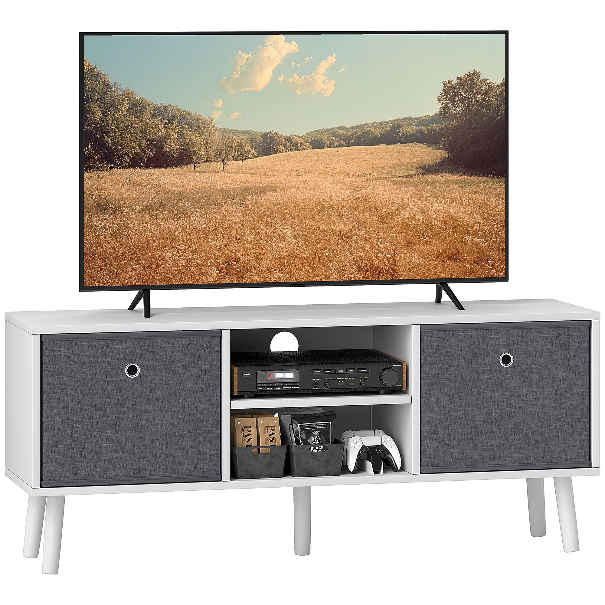 Modern TV Stand Cabinet with Foldable Drawers and Shelves for Living Room, Bedroom TV Stands at Gallery Canada