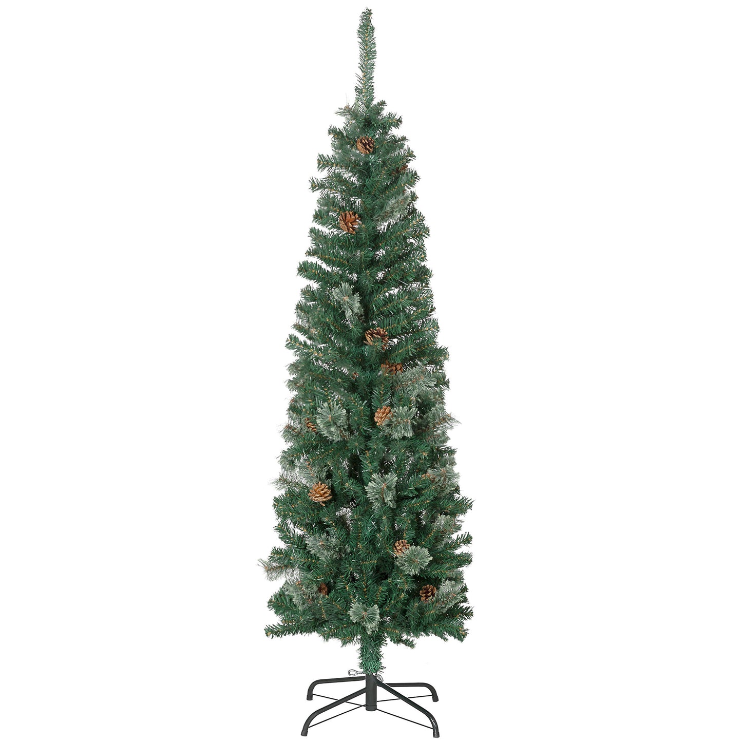 5ft Pencil Christmas Tree, Artificial Christmas with Pine Needles, Realistic Branches, Pine Cones, Metal Base, Green Pencil Christmas Trees   at Gallery Canada