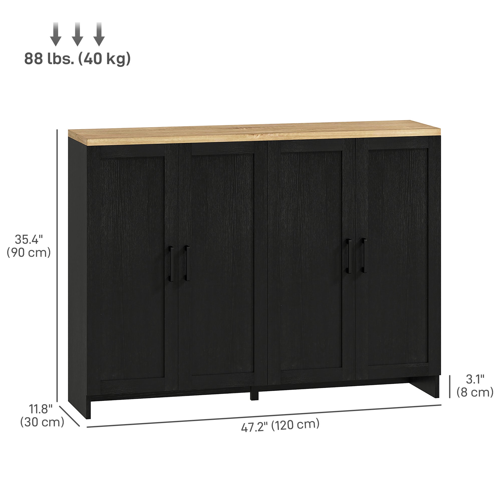 Modern Sideboard Buffet Cabinet, Modern Kitchen Storage Cabinet with 4 Doors Adjustable Shelves, for Dining Room, Black Storage Cabinets at Gallery Canada
