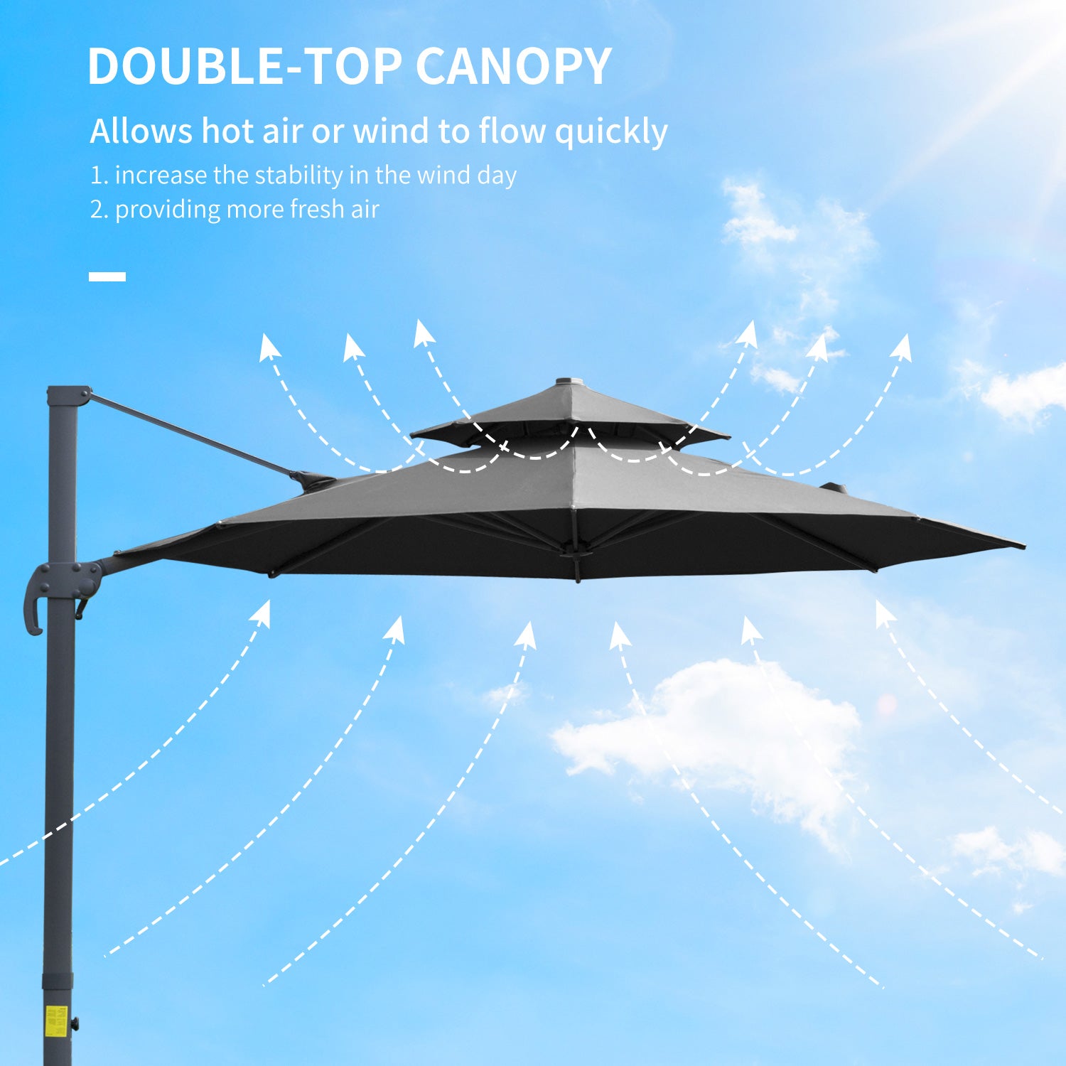 11ft Outdoor Cantilever Umbrella Rotatable Sun Shade Aluminum Market Umbrella with Adjustable Angle &; Double-top Canopy for Backyard, Poolside, Lawn and Garden Dark Grey Cantilever Umbrellas at Gallery Canada
