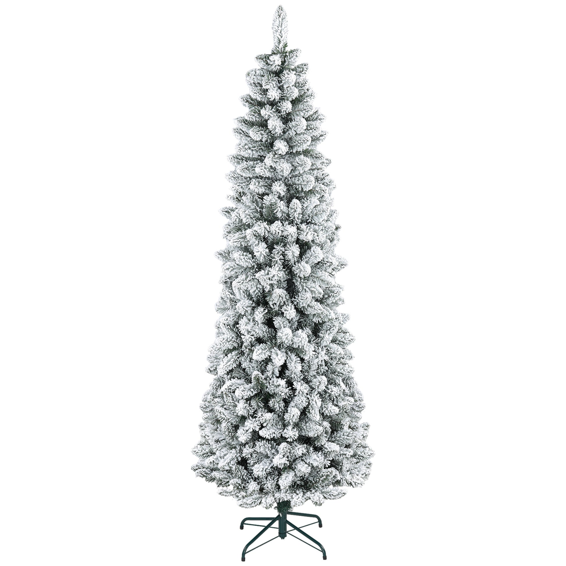 7ft Pencil Christmas Tree, Flocked Tree with 687 Branch Tips and Metal Base for Home, Indoor, Holiday Pencil Christmas Trees   at Gallery Canada