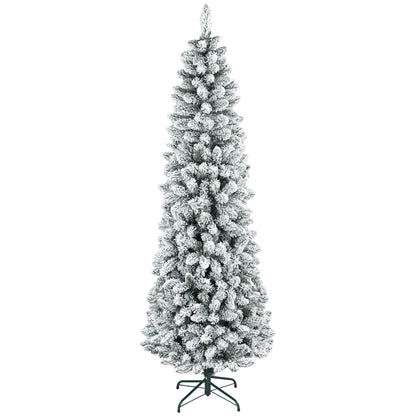 7ft Pencil Christmas Tree, Flocked Tree with 687 Branch Tips and Metal Base for Home, Indoor, Holiday Pencil Christmas Trees   at Gallery Canada