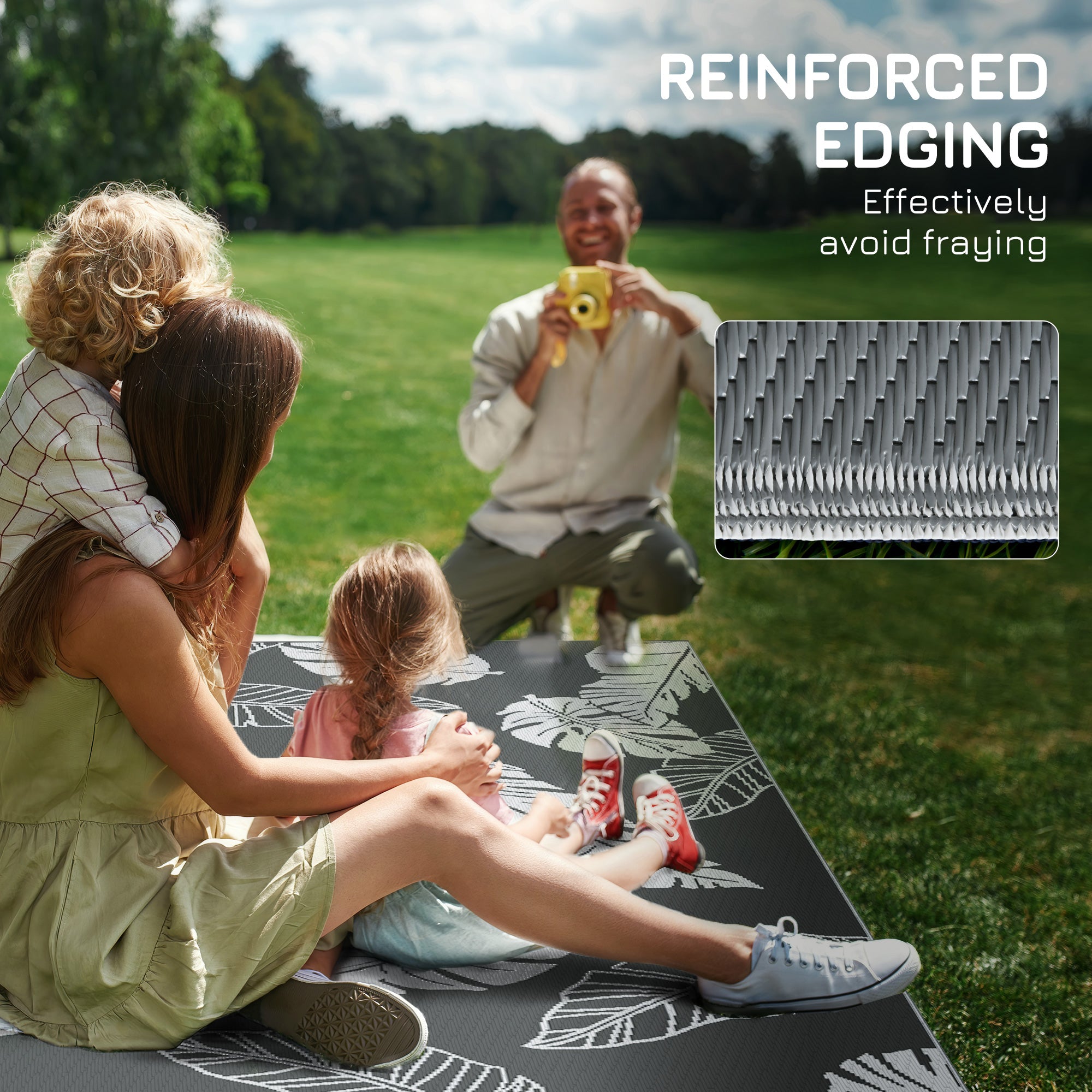 Reversible Outdoor RV Rug, Patio Floor Mat, 6' x 9' Plastic Rug for Backyard, Deck, Beach, Camping, Grey and White Garden Decor at Gallery Canada