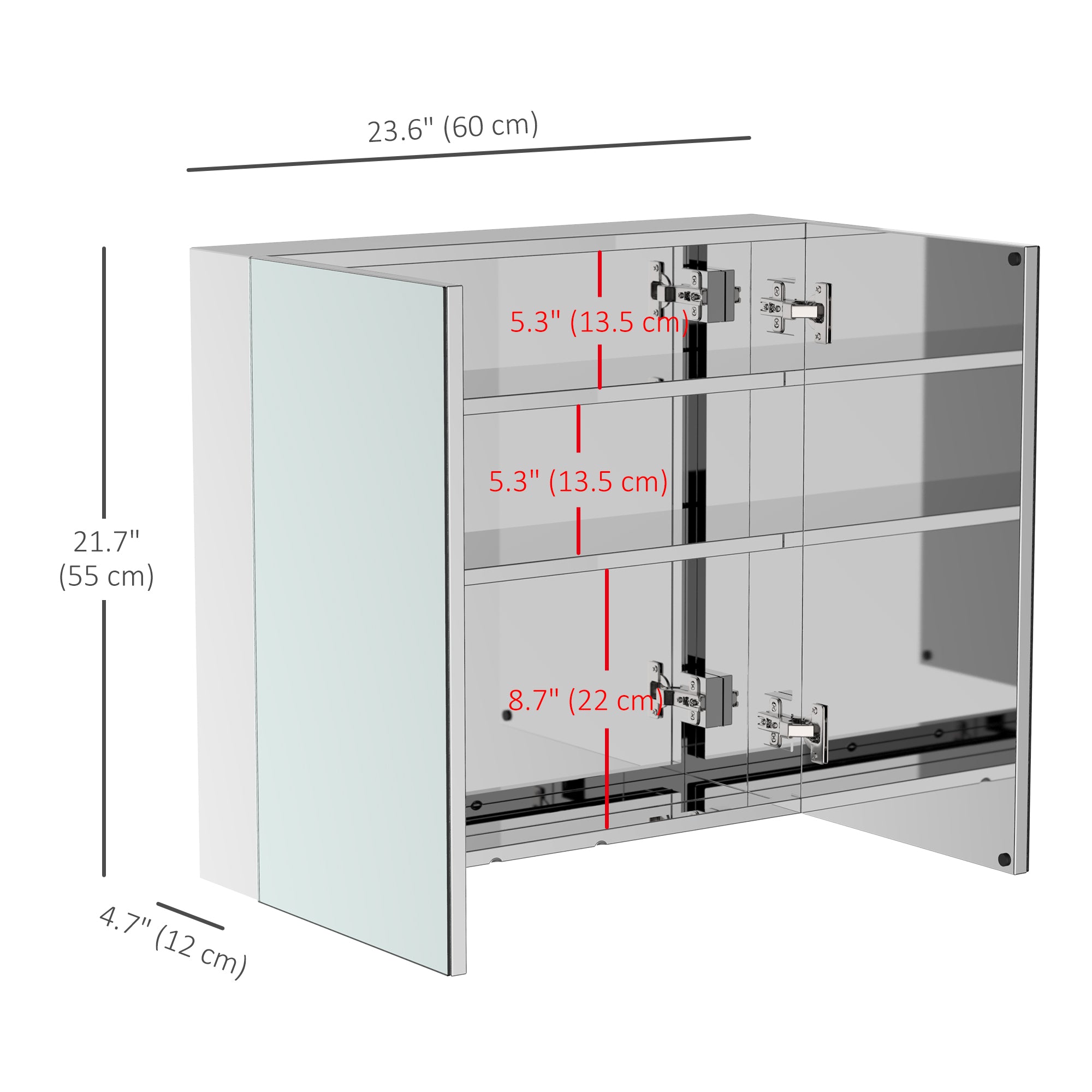 Wall Mounted Mirror Cabinet, Bathroom Medicine Cabinet with Mirror, 2 Doors and 3-tier Shelving, Silver Mirror Medicine Cabinets at Gallery Canada