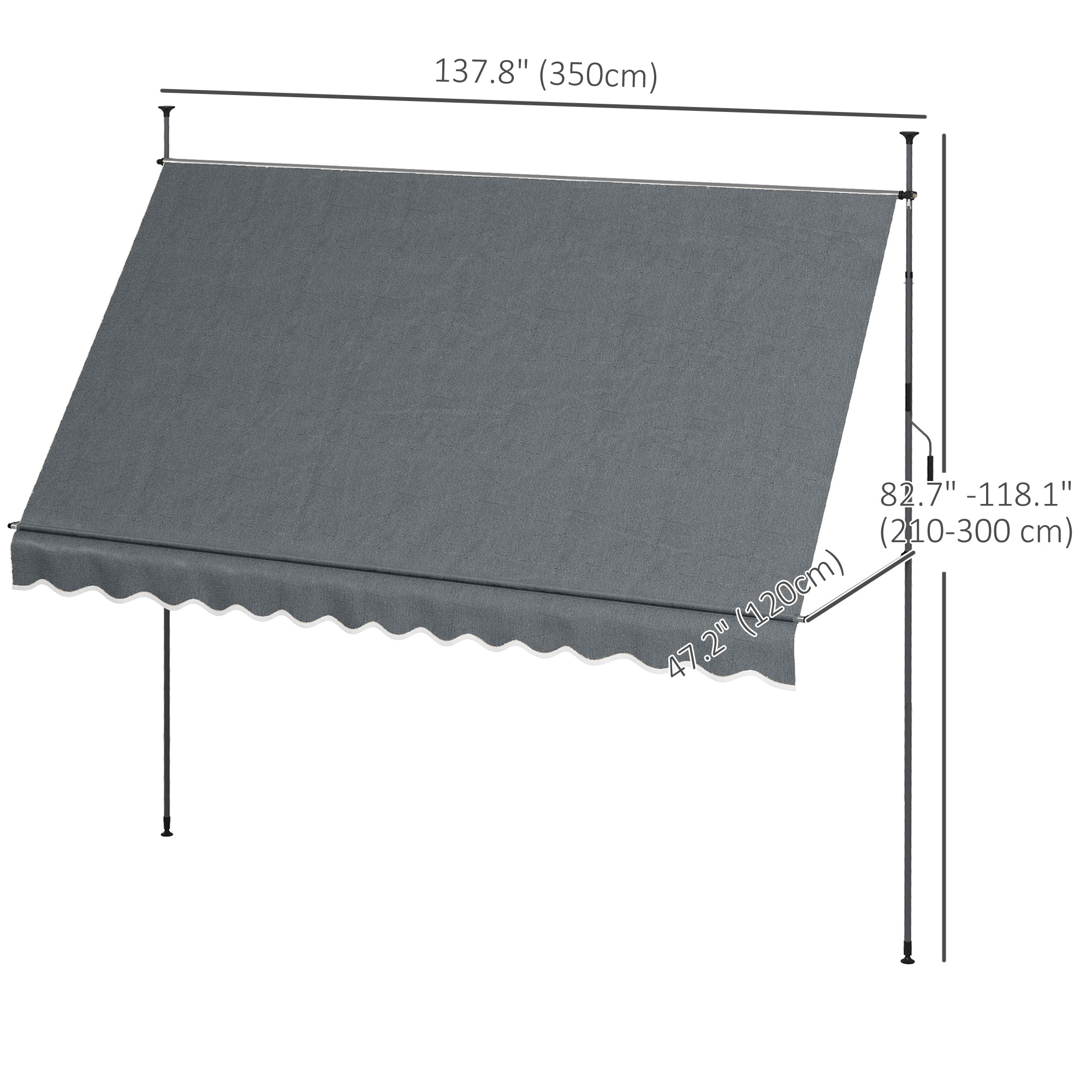 11.5' x 4' Manual Retractable Awning, Non-Screw Freestanding Patio Awning, UV Resistant, for Window or Door, Dark Grey Patio Awnings at Gallery Canada