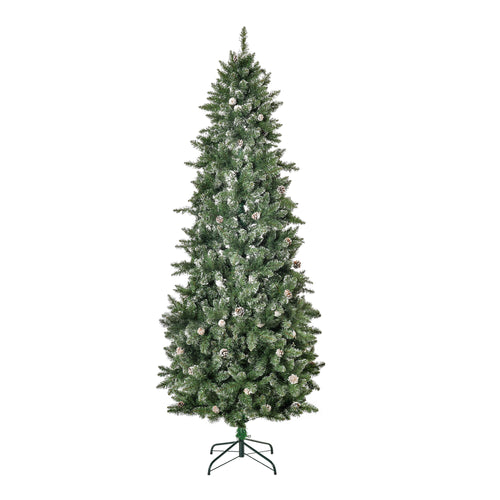 7.5ft Artificial Christmas Tree, Flocked Christmas Tree with Pine Cones, 1119 Branch Tips and Metal Base, Green