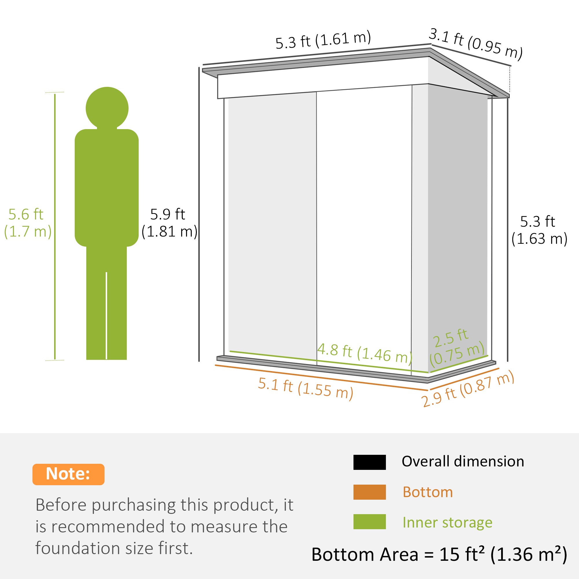 Outdoor Storage Shed, Steel Lean-to Shed with Adjustable Shelf, Lock, Gloves, 5'x3'x6', Grey Sheds   at Gallery Canada