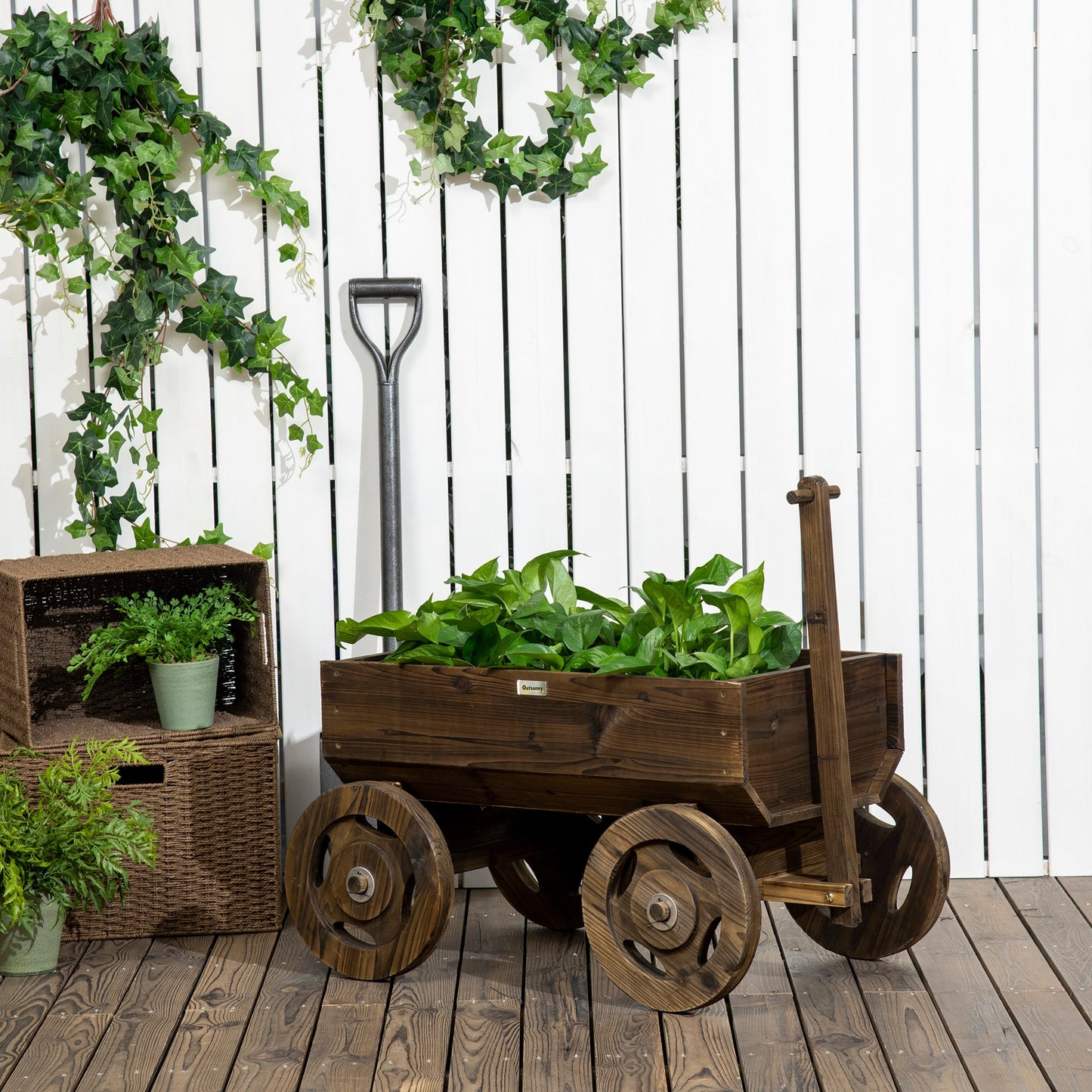 Wooden Raised Garden Bed, Flower Cart w/ Wheels, Planters for Outdoor Plants, Backyard, Patio, Deck, Garden Decor Wooden Planter Boxes   at Gallery Canada