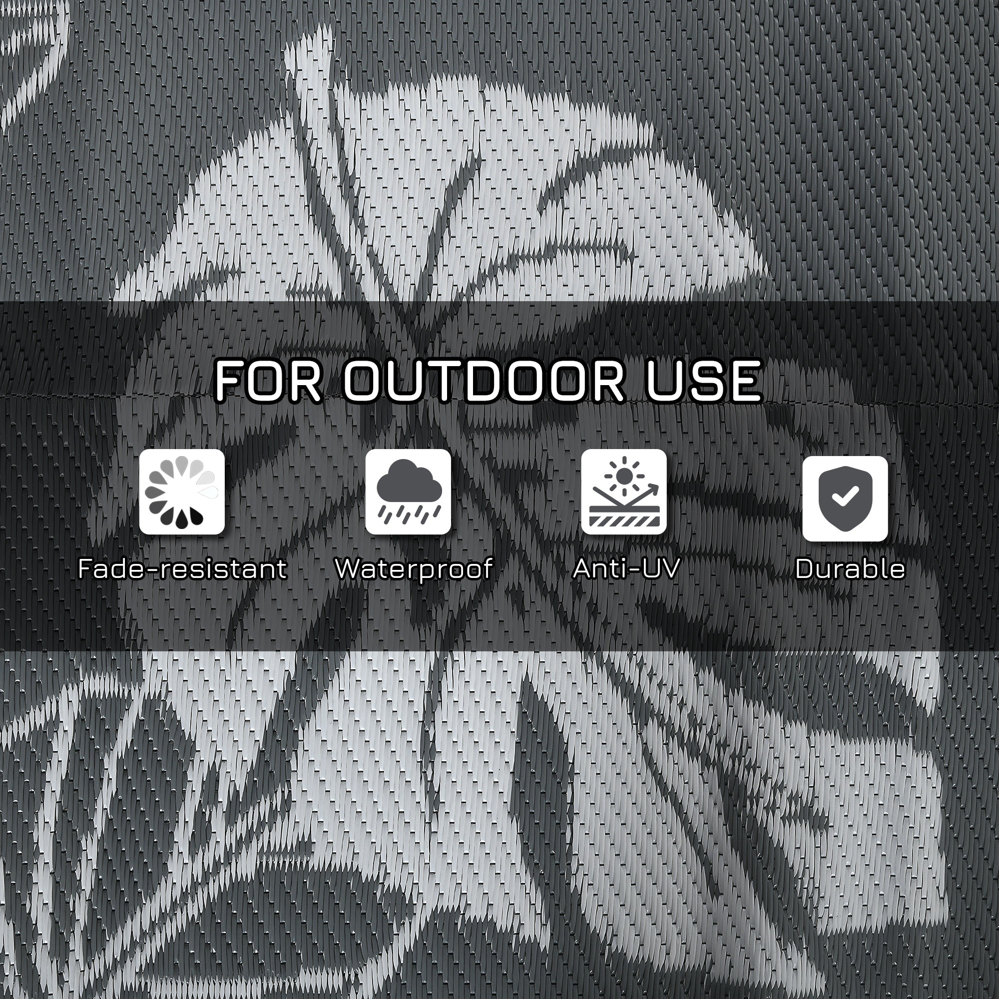 Reversible Outdoor RV Rug, Patio Floor Mat, 6' x 9' Plastic Rug for Backyard, Deck, Beach, Camping, Grey and White Garden Decor at Gallery Canada