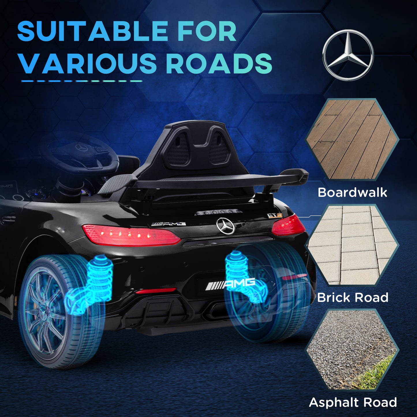 Mercedes-Benz AMG GTR Licensed 12V Battery Powered Kids Electric Car w/ Remote, Soft Start, Lights, Music Horn Black Electric Toy Cars   at Gallery Canada