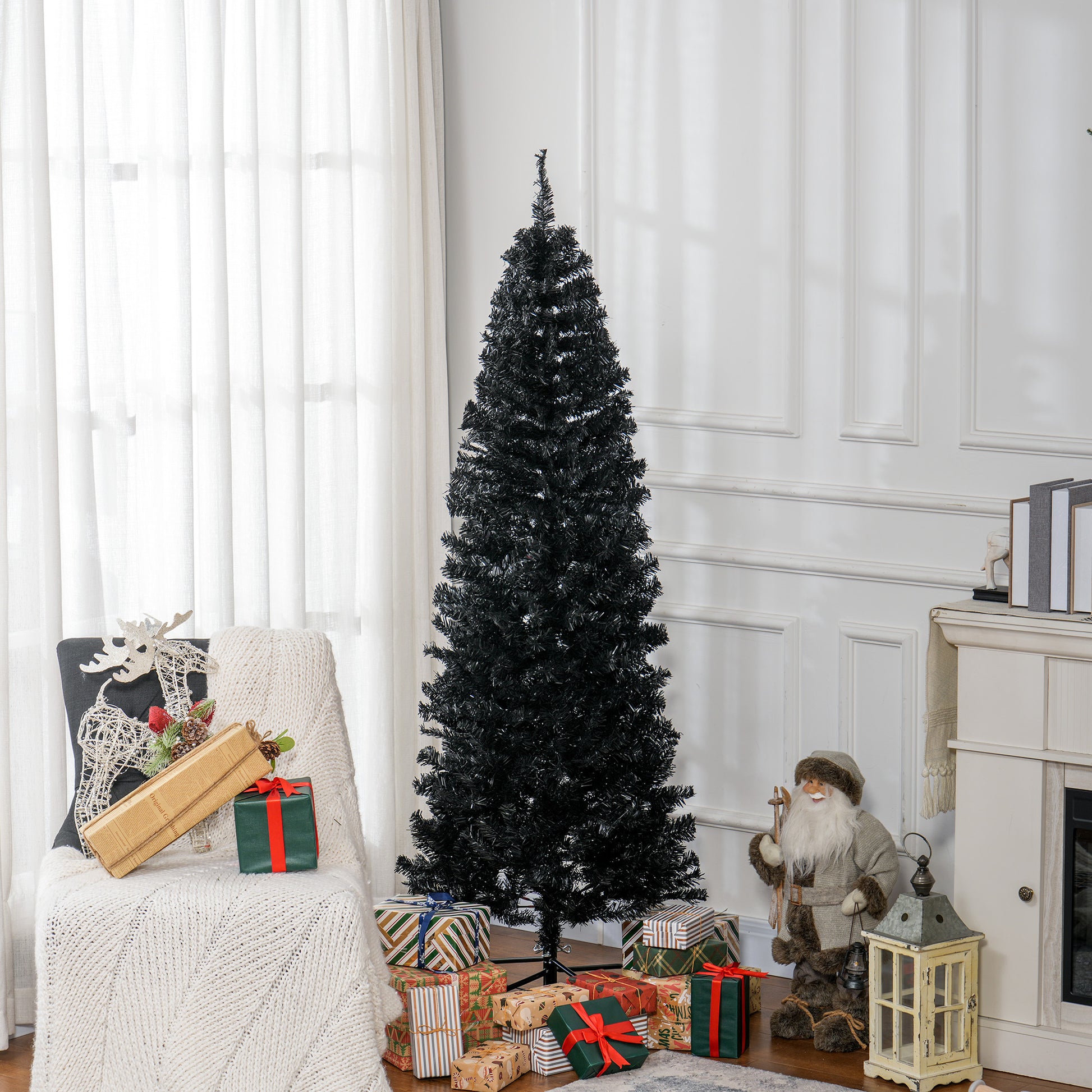 6FT Pencil Christmas Tree, Artificial Christmas Tree with Automatic Open for Home Party, Black Pencil Christmas Trees   at Gallery Canada