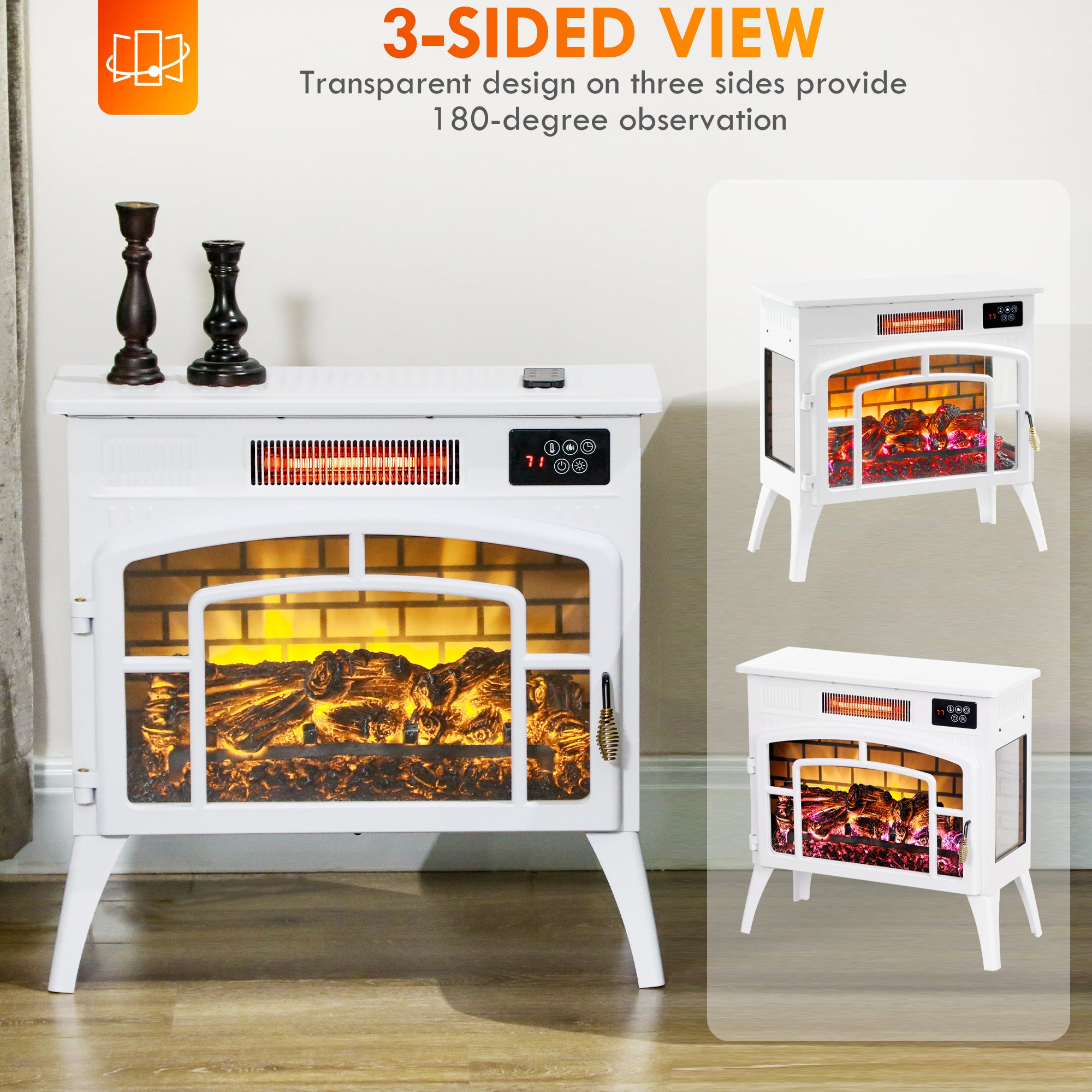 Electric Fireplace Stove, Infrared Fireplace Heater with Realistic Flame, Adjustable Temperature, 1500W, White Electric Fireplaces at Gallery Canada