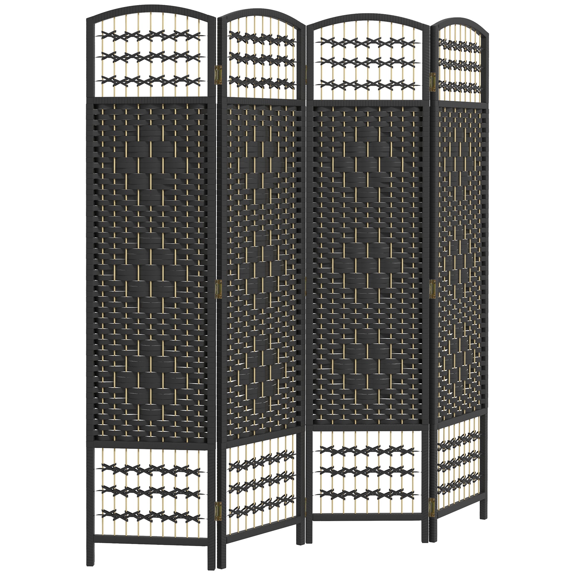 4 Panel Folding Room Divider, Portable Privacy Screen, Wave Fiber Room Partition for Home Office, Black Room Dividers Black  at Gallery Canada