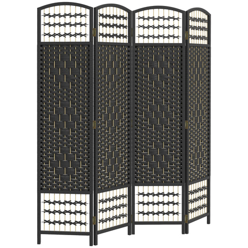 4 Panel Folding Room Divider, Portable Privacy Screen, Wave Fiber Room Partition for Home Office, Black