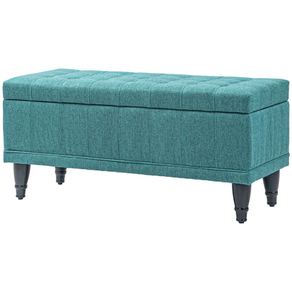 Storage Ottoman, Linen Fabric End of Bed Bench with Button Tufted Storage Bench for Bedroom, Green Storage Ottomans & Benches   at Gallery Canada